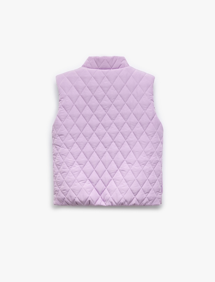 Kız Çocuk Dik Yaka Çıtçıt Detaylı Kapitone Yelek