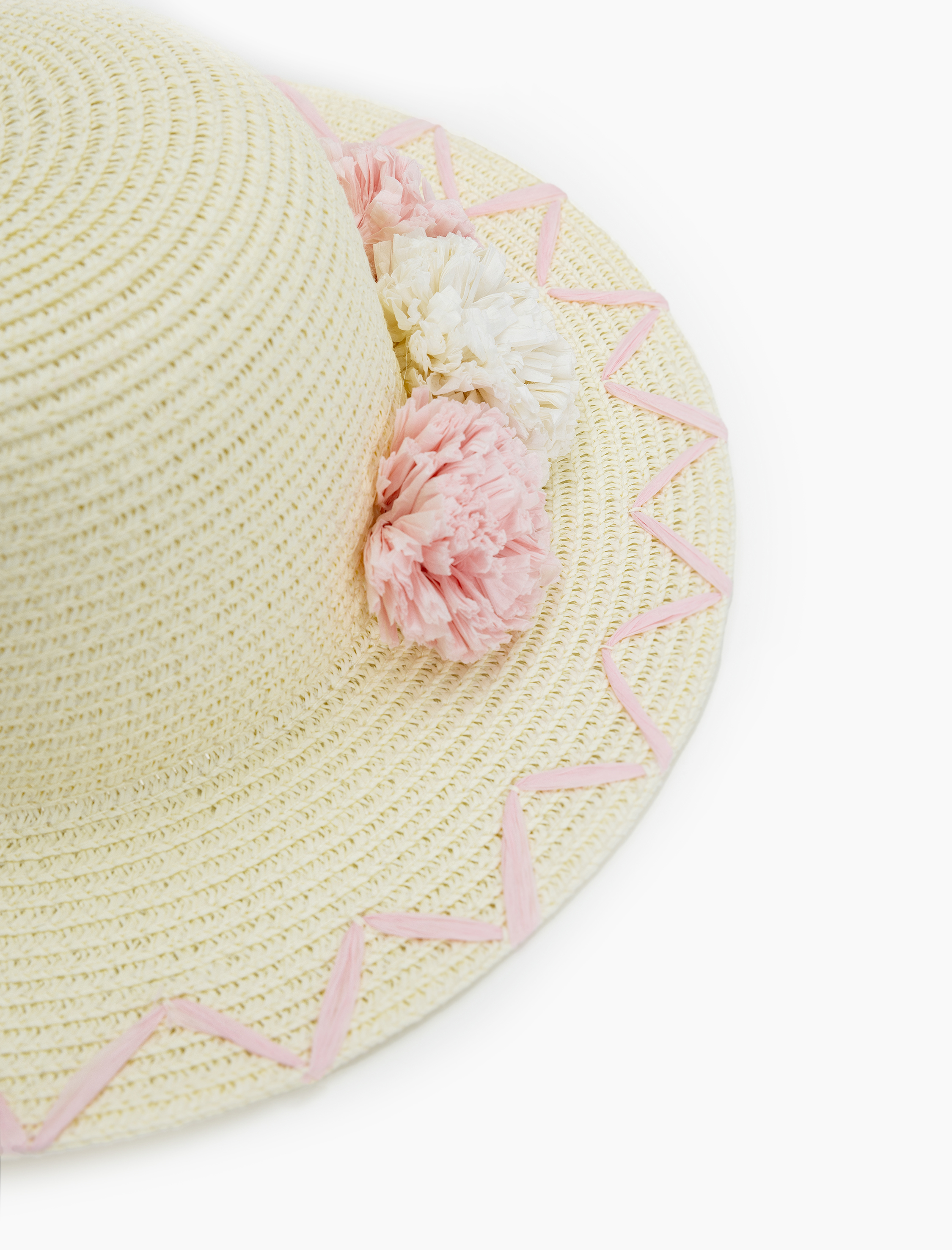  Kız Çocuk Çiçek Detaylı Hasır Şapka