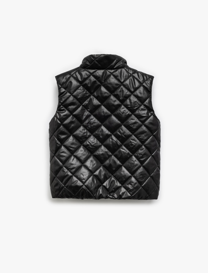 Kız Çocuk Dik Yaka Pamuk Astarlı Şardonlu Kapitone Yelek