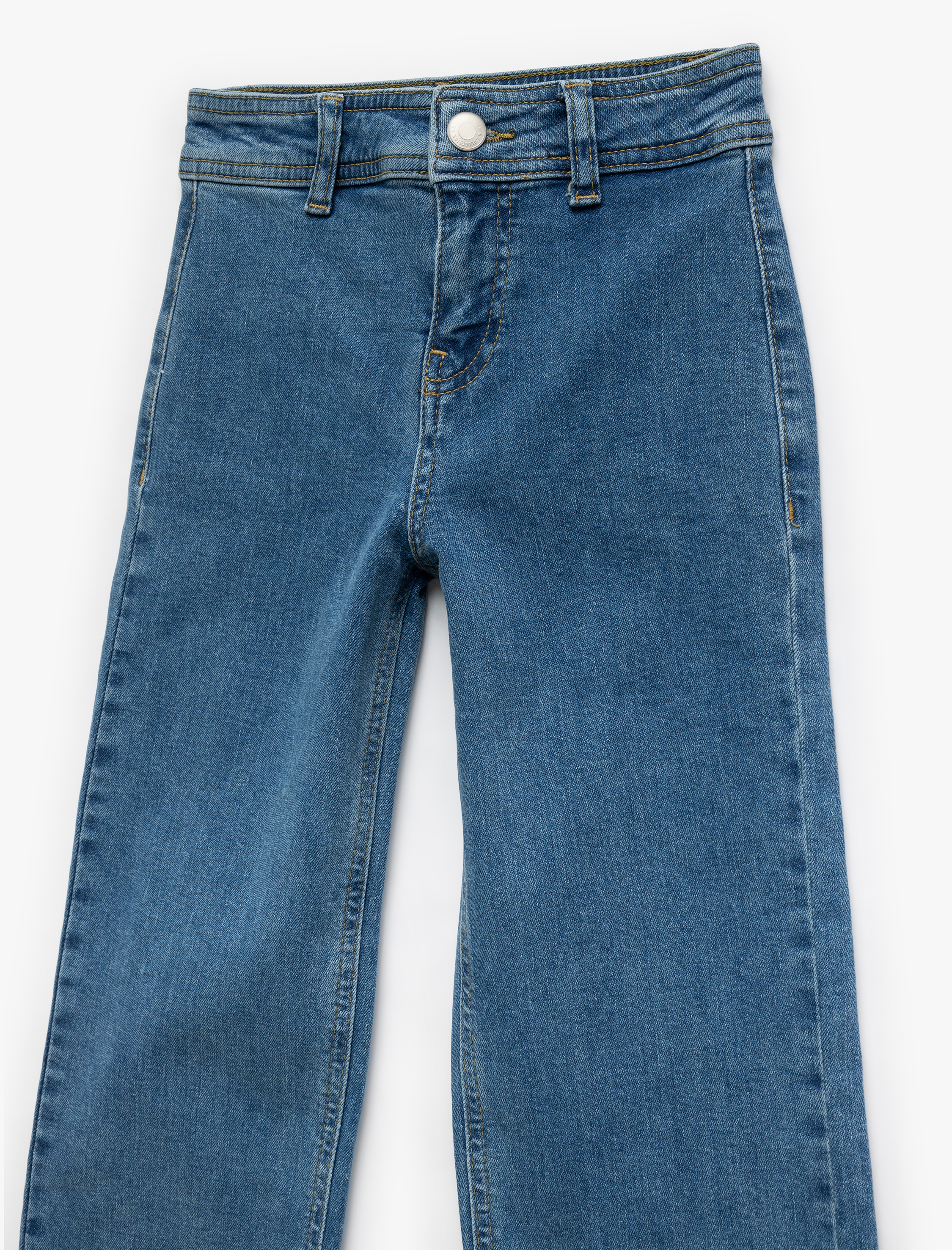 Kız Çocuk Pamuklu Cep Detaylı Püskül Detaylı Denim Pantolon