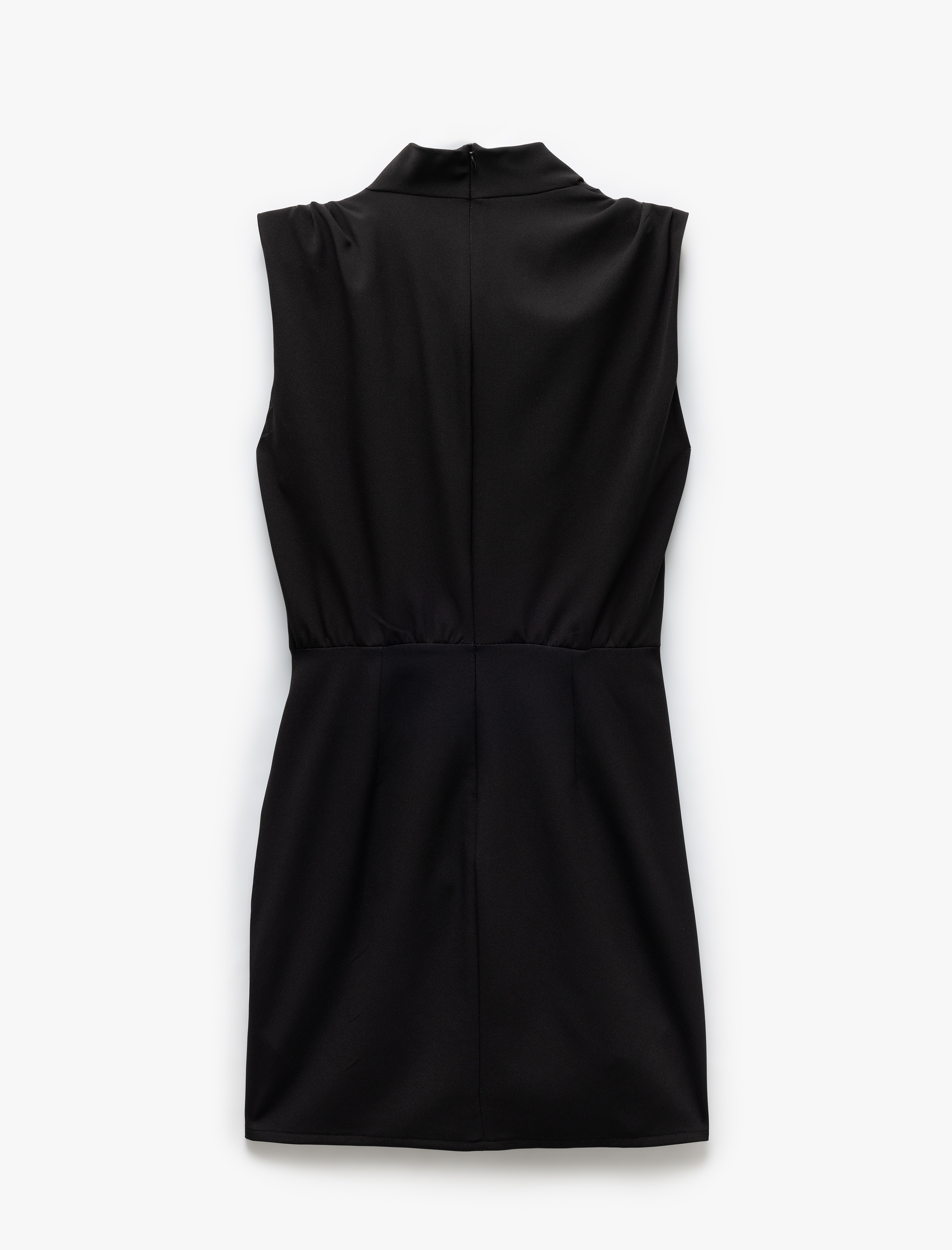 Drape Detaylı Kolsuz Degaje Yaka Kruvaze Mini Elbise