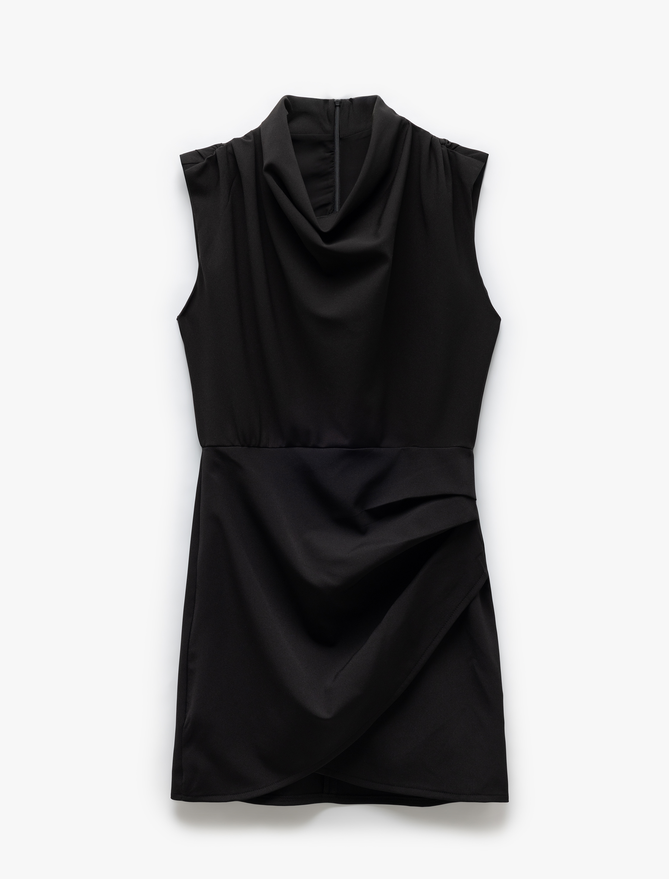 Drape Detaylı Kolsuz Degaje Yaka Kruvaze Mini Elbise