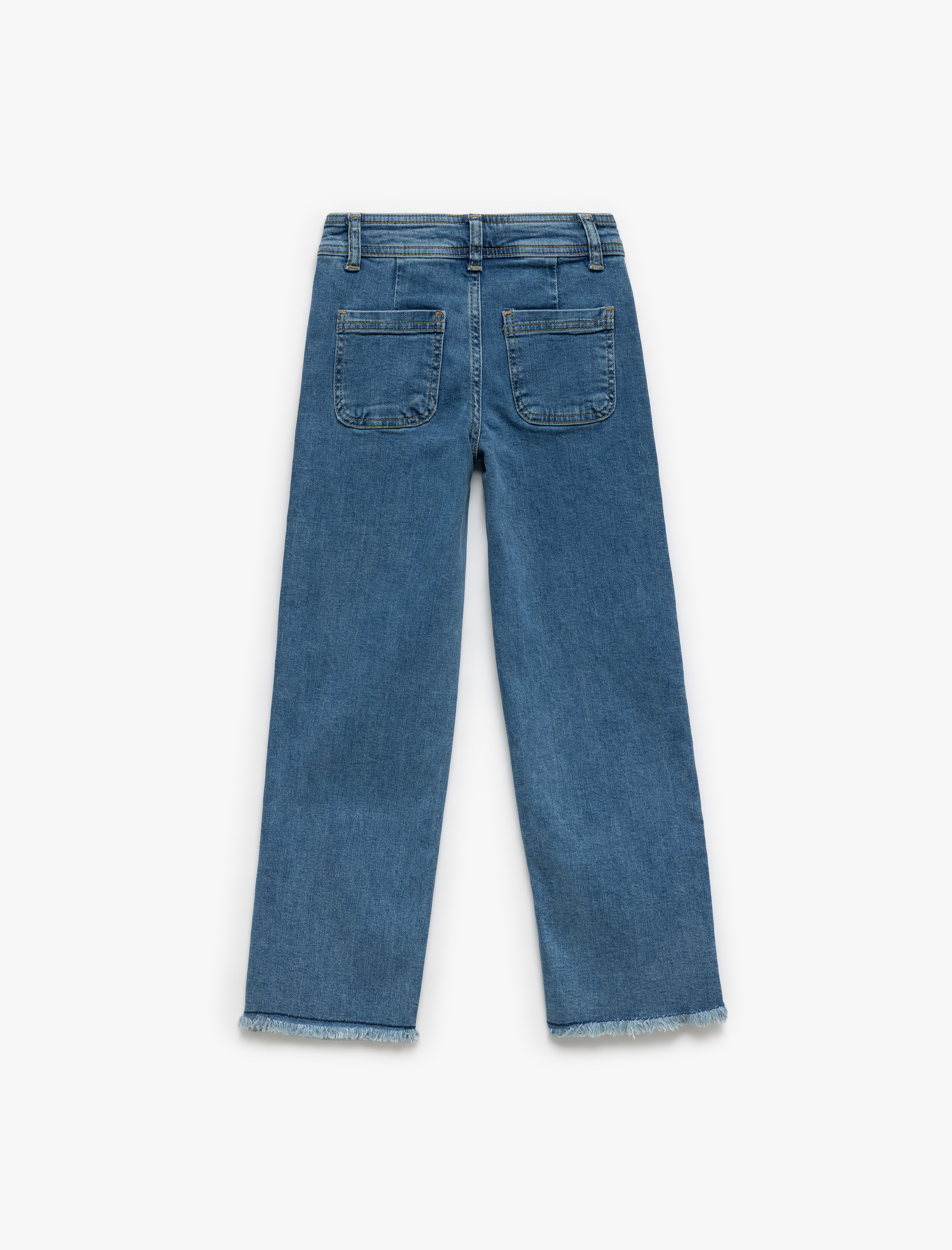Kız Çocuk Pamuklu Cep Detaylı Püskül Detaylı Denim Pantolon