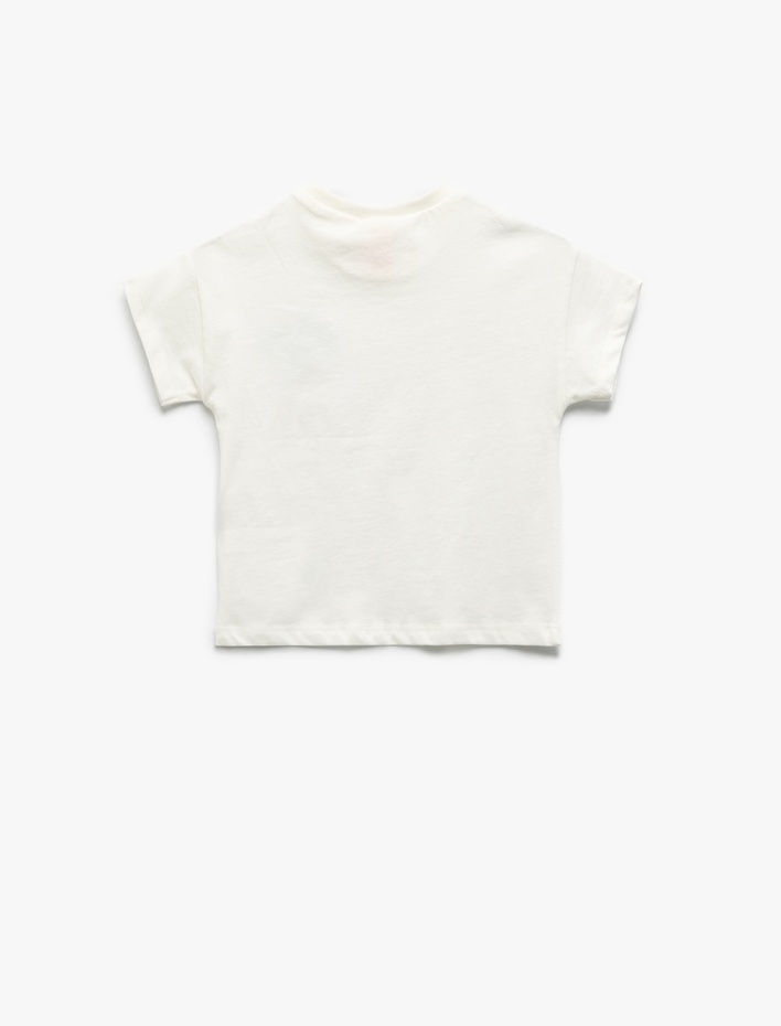 Kız Bebek Bisiklet Yaka Kısa Kollu Kiraz Nakış Detaylı Pamuklu Tişört