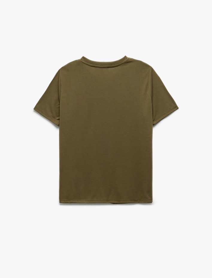  Baskılı Bisiklet Yaka Kısa Kollu Kadın Tişört