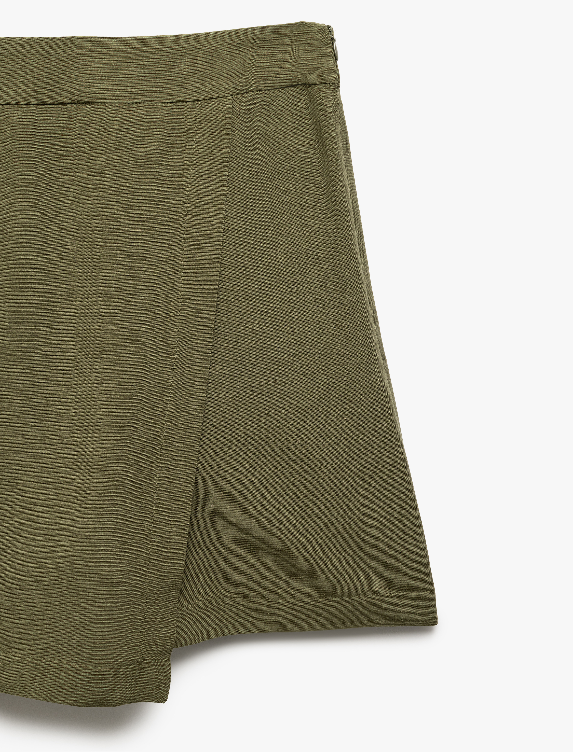 Viskon Keten Karışımlı Kruvaze Mini Şort Etek