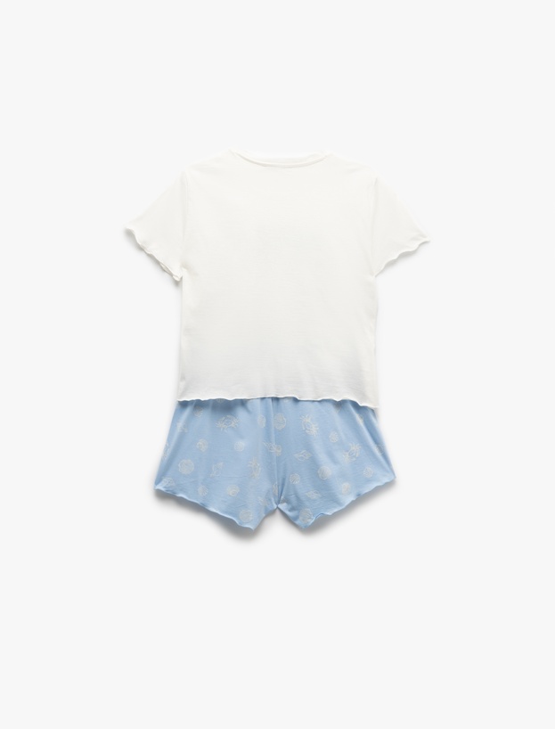 Pamuklu Kısa Kollu Baskılı Şort Pijama Takımı_3