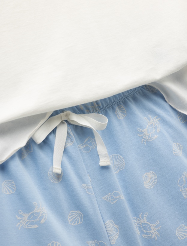 Pamuklu Kısa Kollu Baskılı Şort Pijama Takımı_4