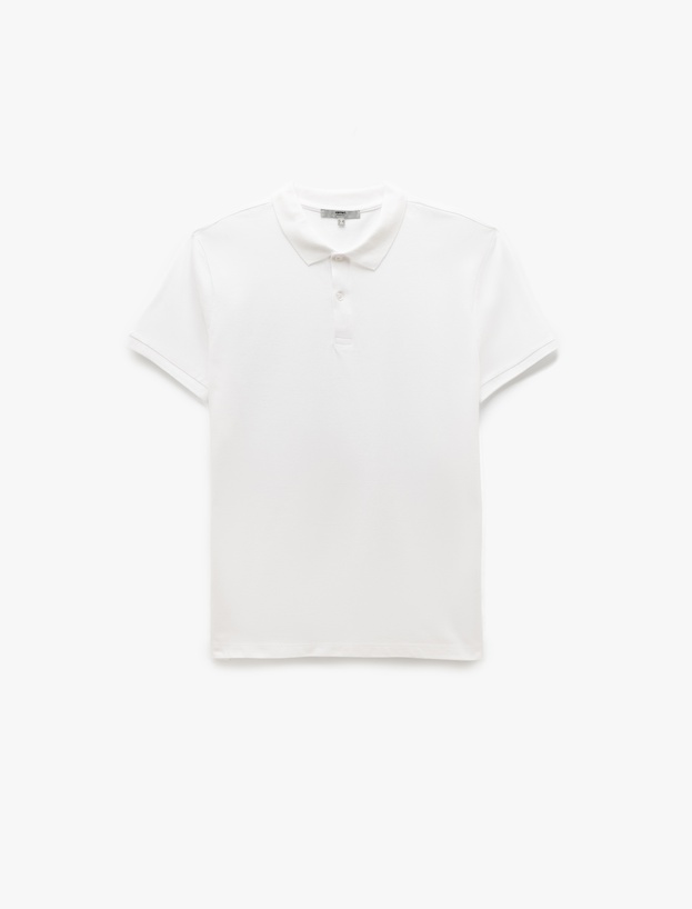 Kısa Kollu Pamuklu Pike Kumaş Polo Yaka Slim Fit Tişört_2
