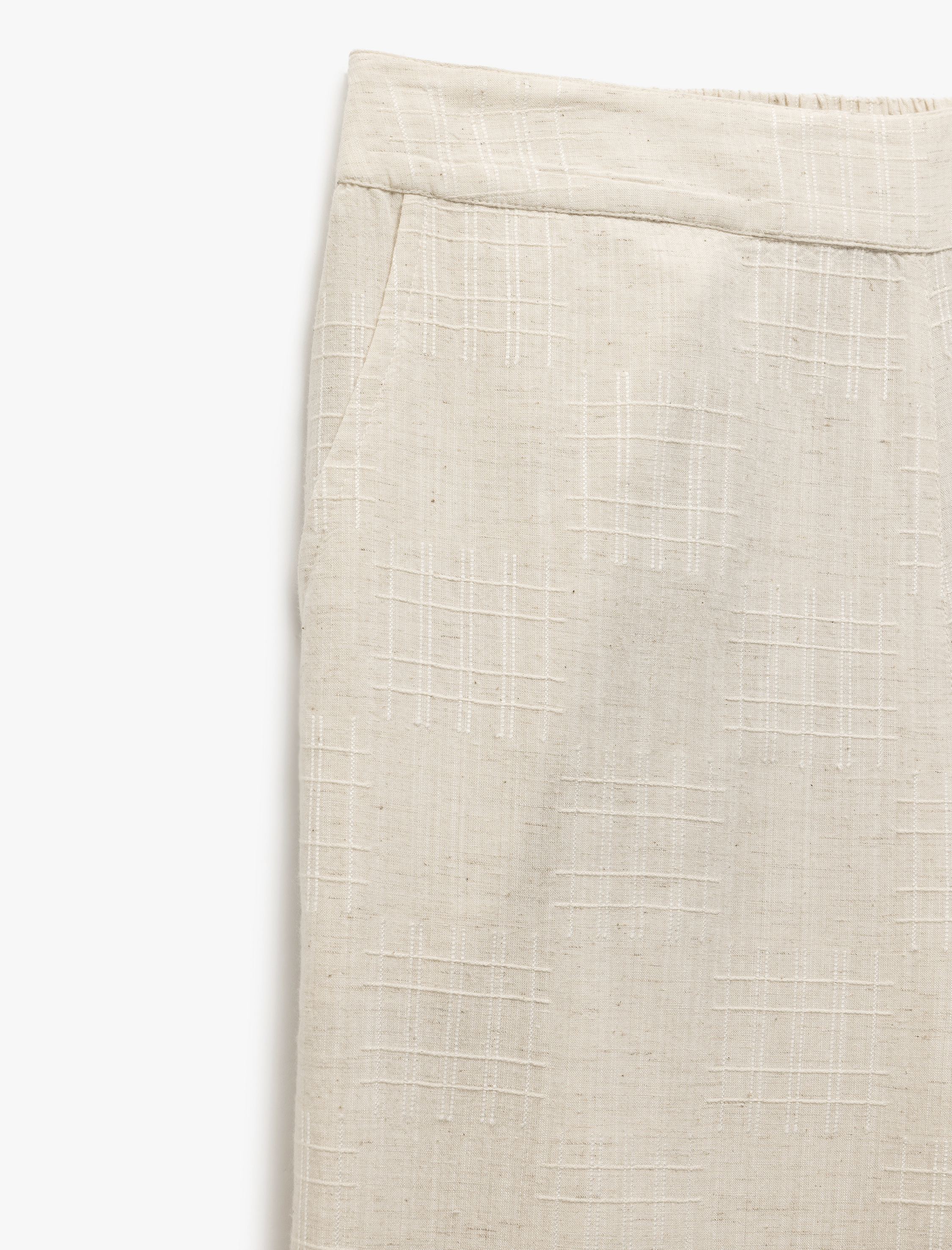   Cepli Dokulu Yüksek Bel Viskon - Keten Karışımlı Pantolon