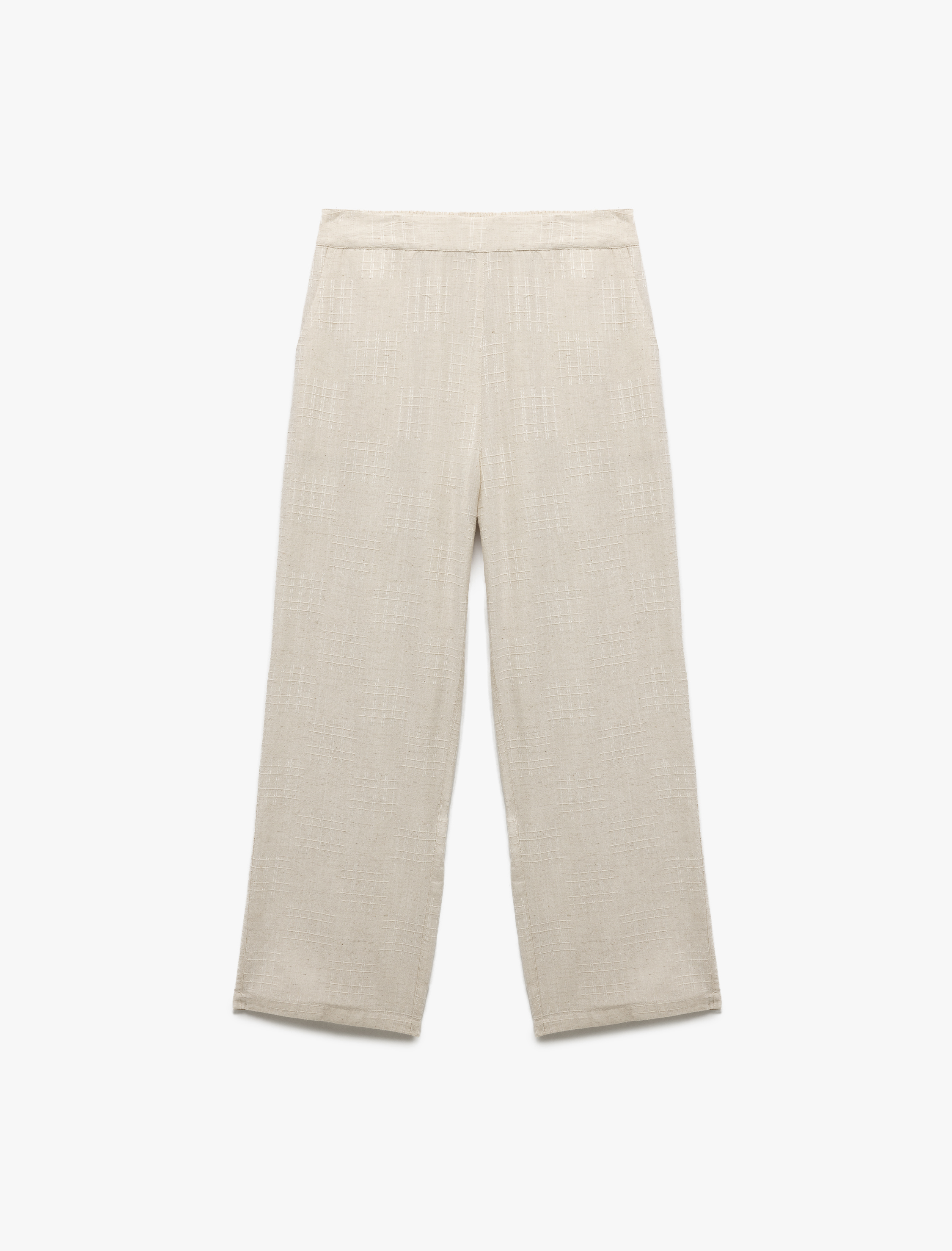   Cepli Dokulu Yüksek Bel Viskon - Keten Karışımlı Pantolon