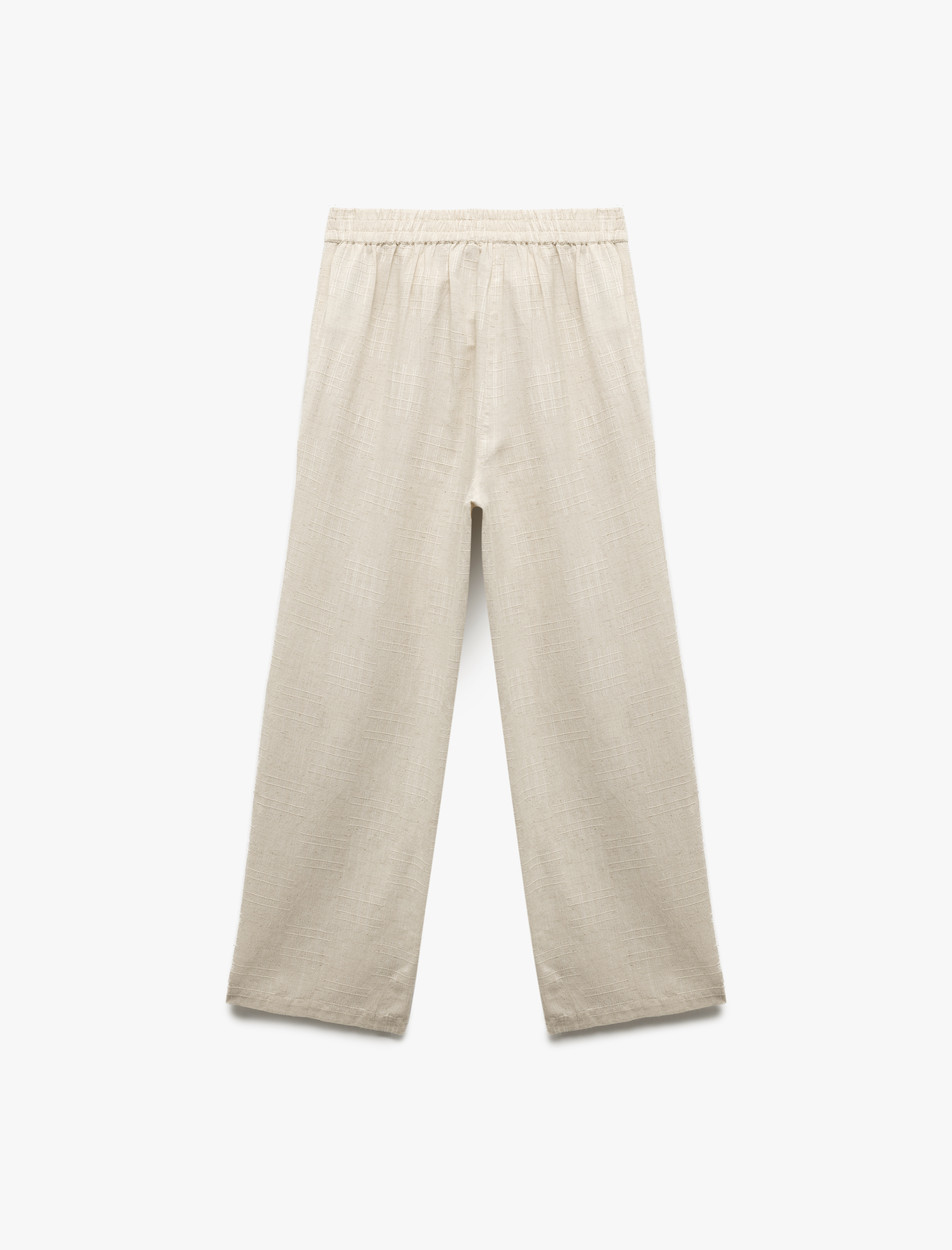   Cepli Dokulu Yüksek Bel Viskon - Keten Karışımlı Pantolon