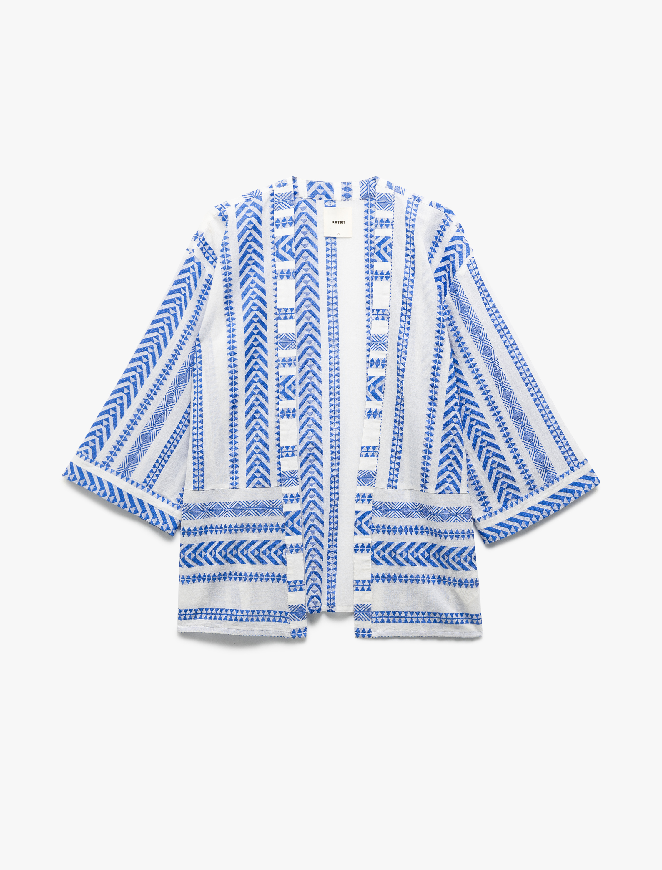   Pamuklu 3/4 Geniş Kollu Nakış İşlemeli Desenli Uzun Kimono