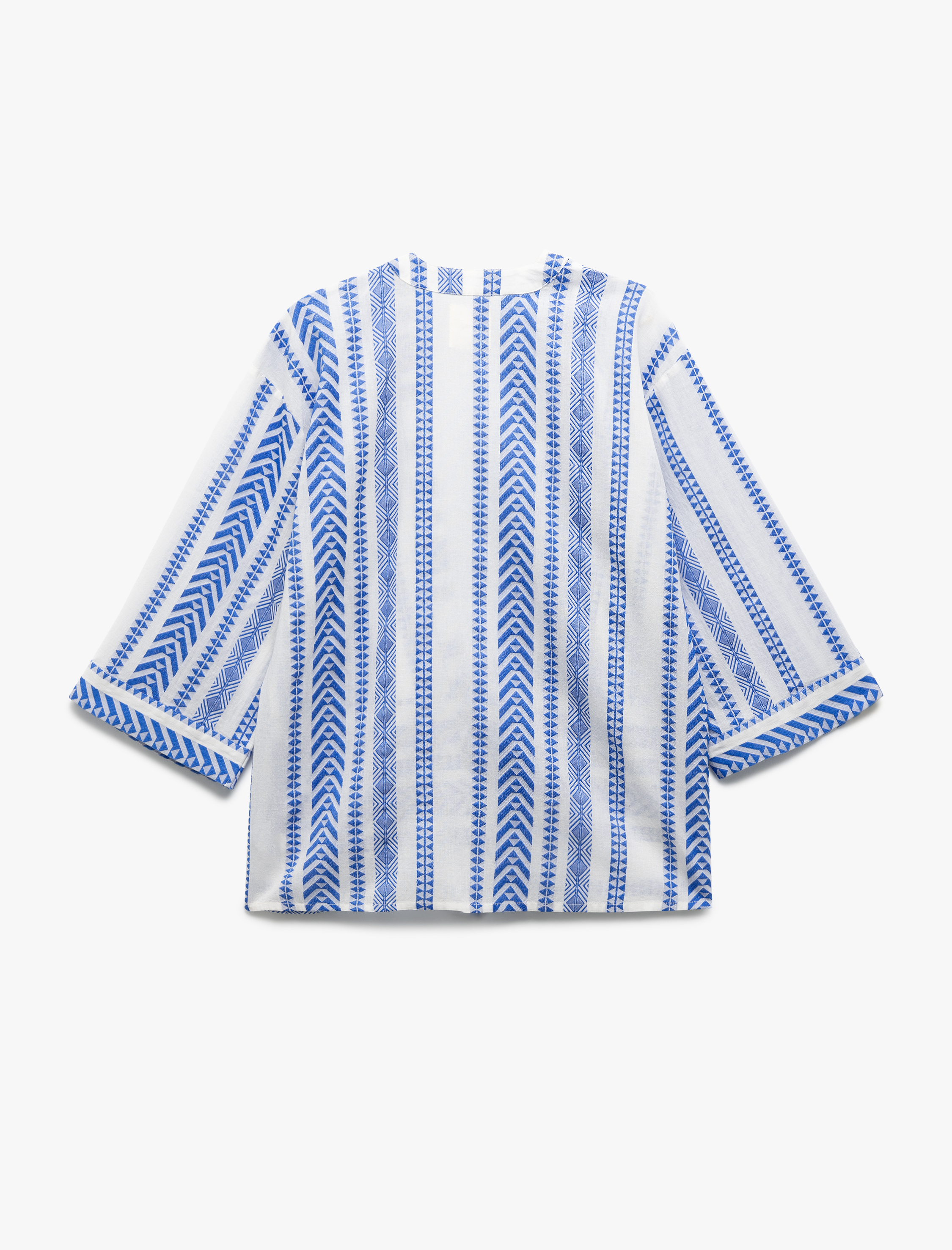   Pamuklu 3/4 Geniş Kollu Nakış İşlemeli Desenli Uzun Kimono