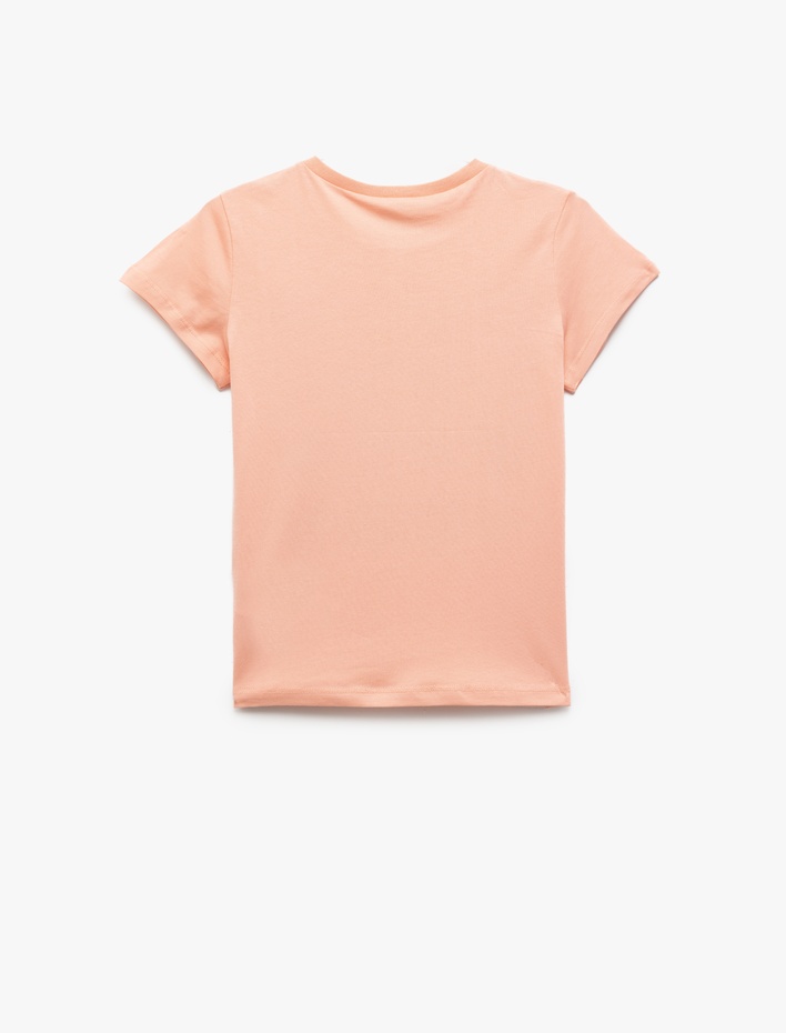 Kız Çocuk Pamuklu Kalp Baskılı Bisiklet Yaka Kısa Kollu Tişört