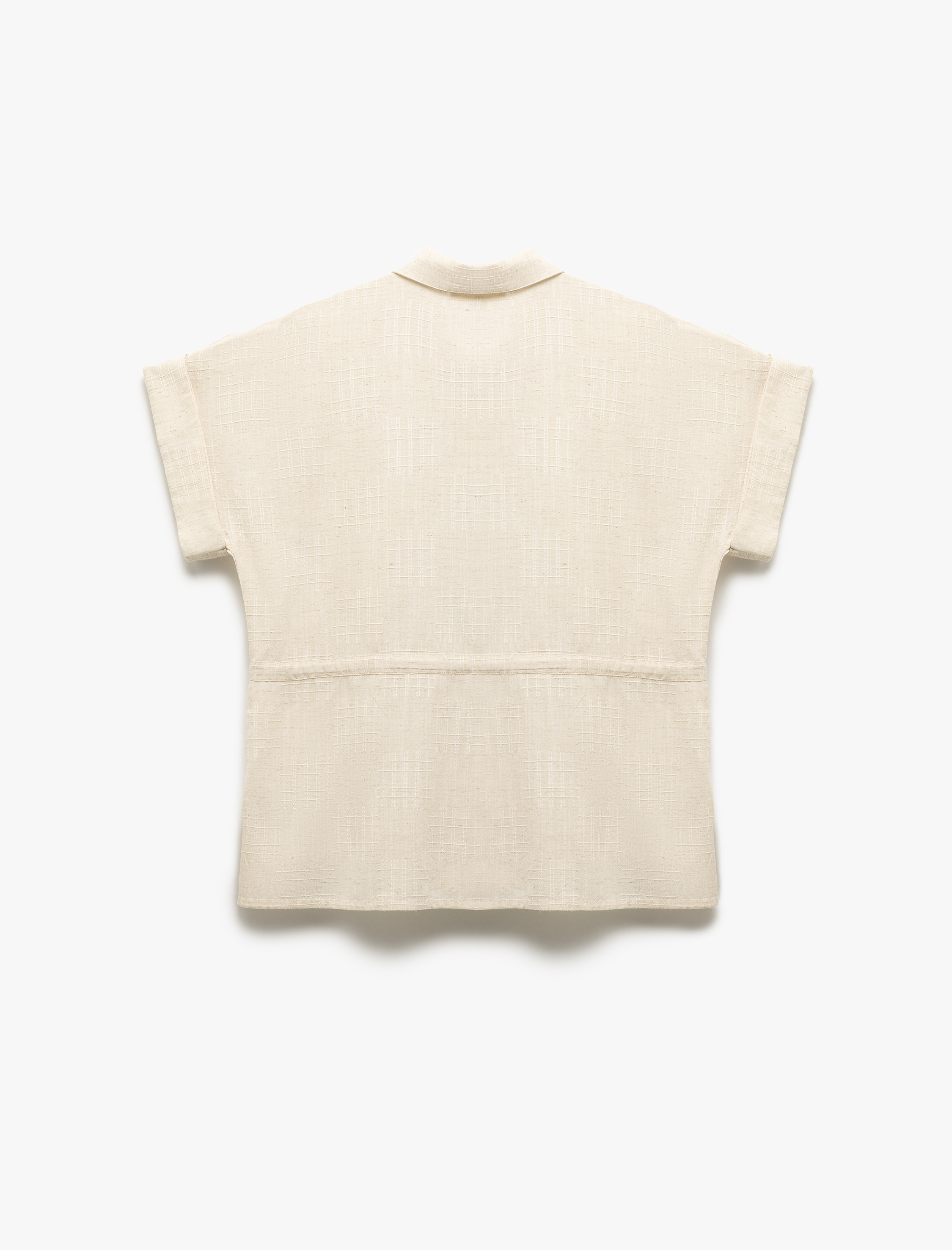   Viskon Keten Karışımlı Beli Bağlamalı Kısa Kollu Gömlek