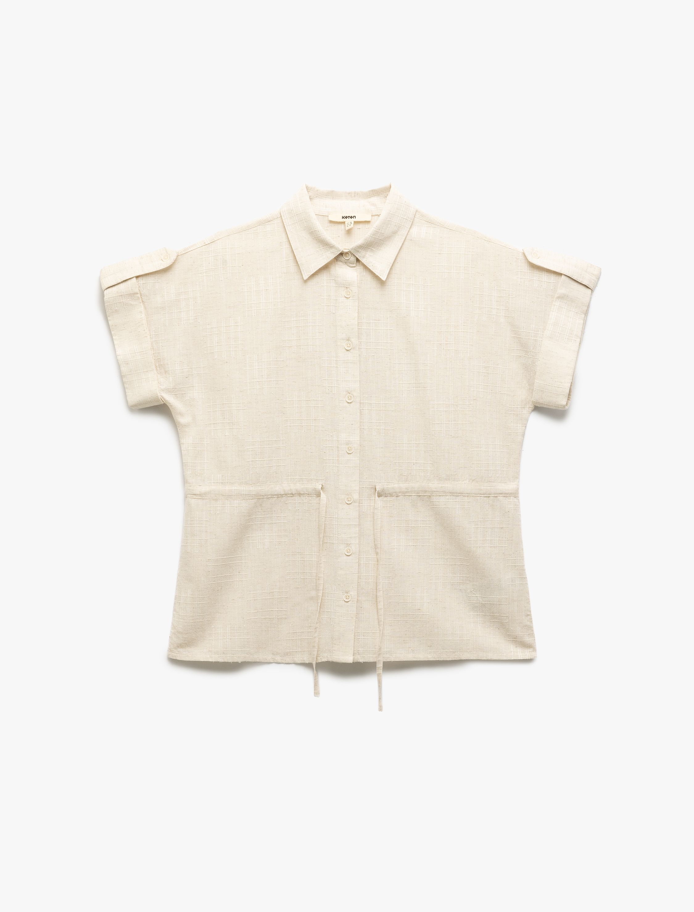   Viskon Keten Karışımlı Beli Bağlamalı Kısa Kollu Gömlek