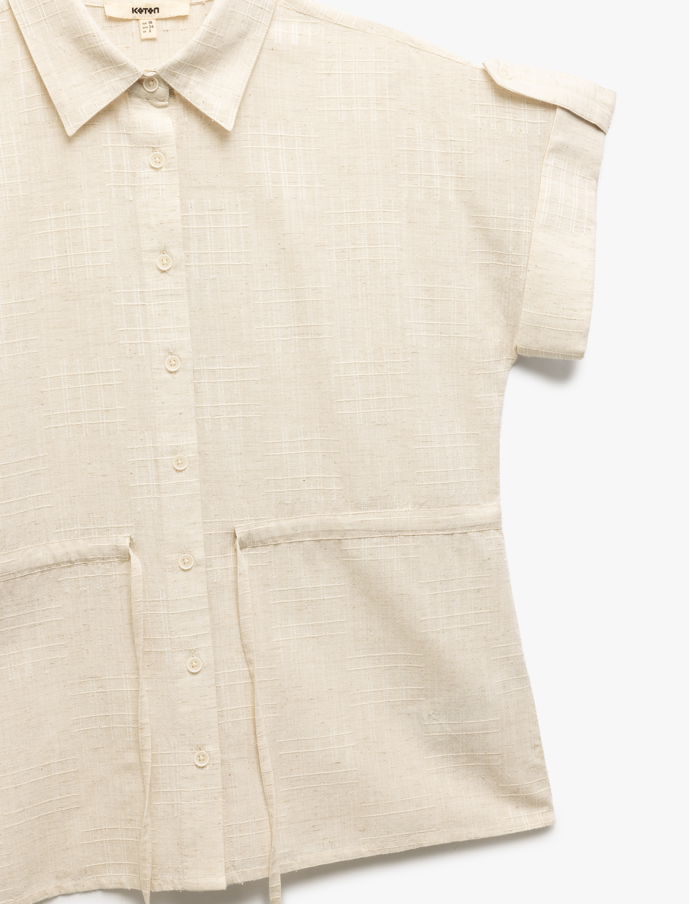   Viskon Keten Karışımlı Beli Bağlamalı Kısa Kollu Gömlek