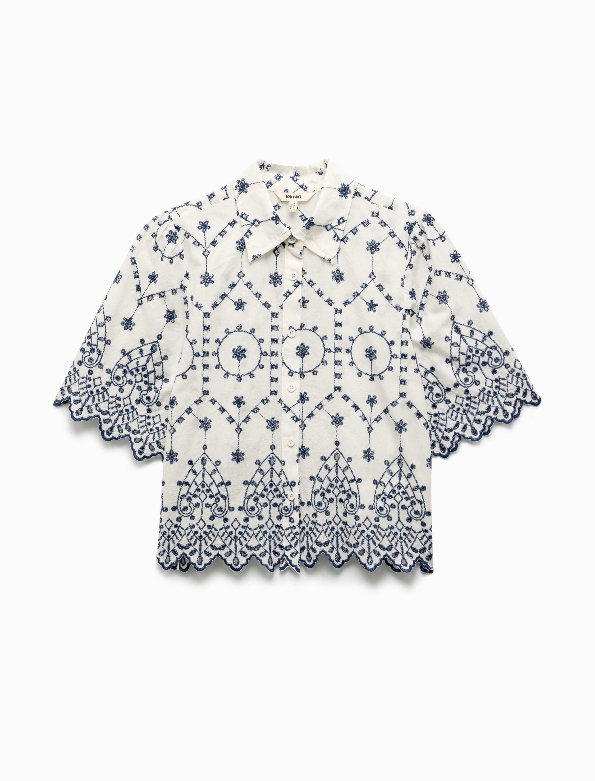   Pamuklu Fistolu Brodeli Kısa Kollu Crop Gömlek