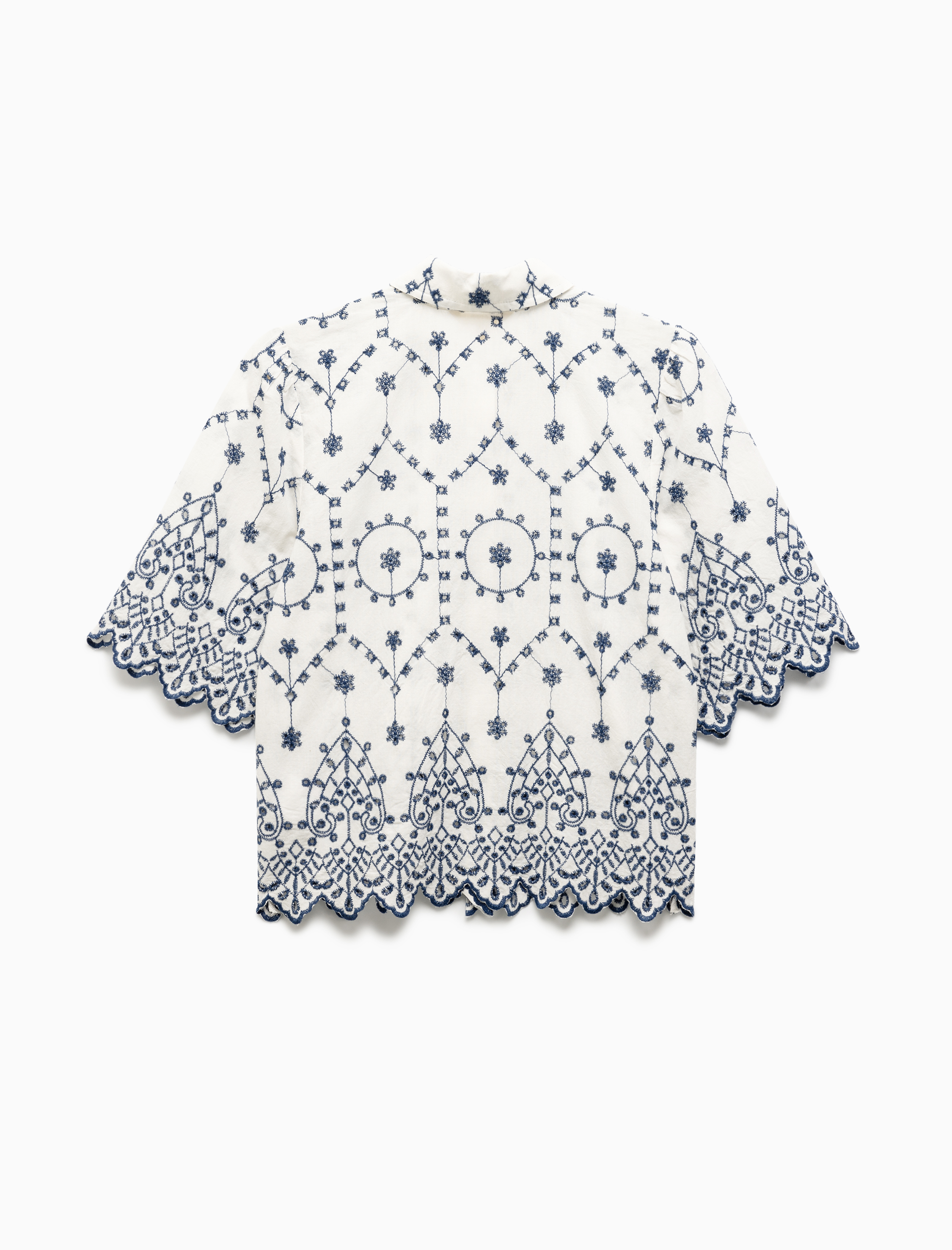   Pamuklu Fistolu Brodeli Kısa Kollu Crop Gömlek