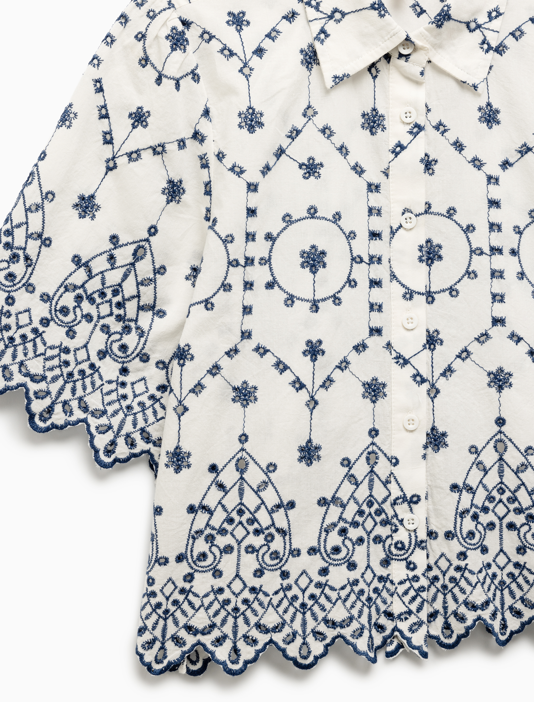   Pamuklu Fistolu Brodeli Kısa Kollu Crop Gömlek