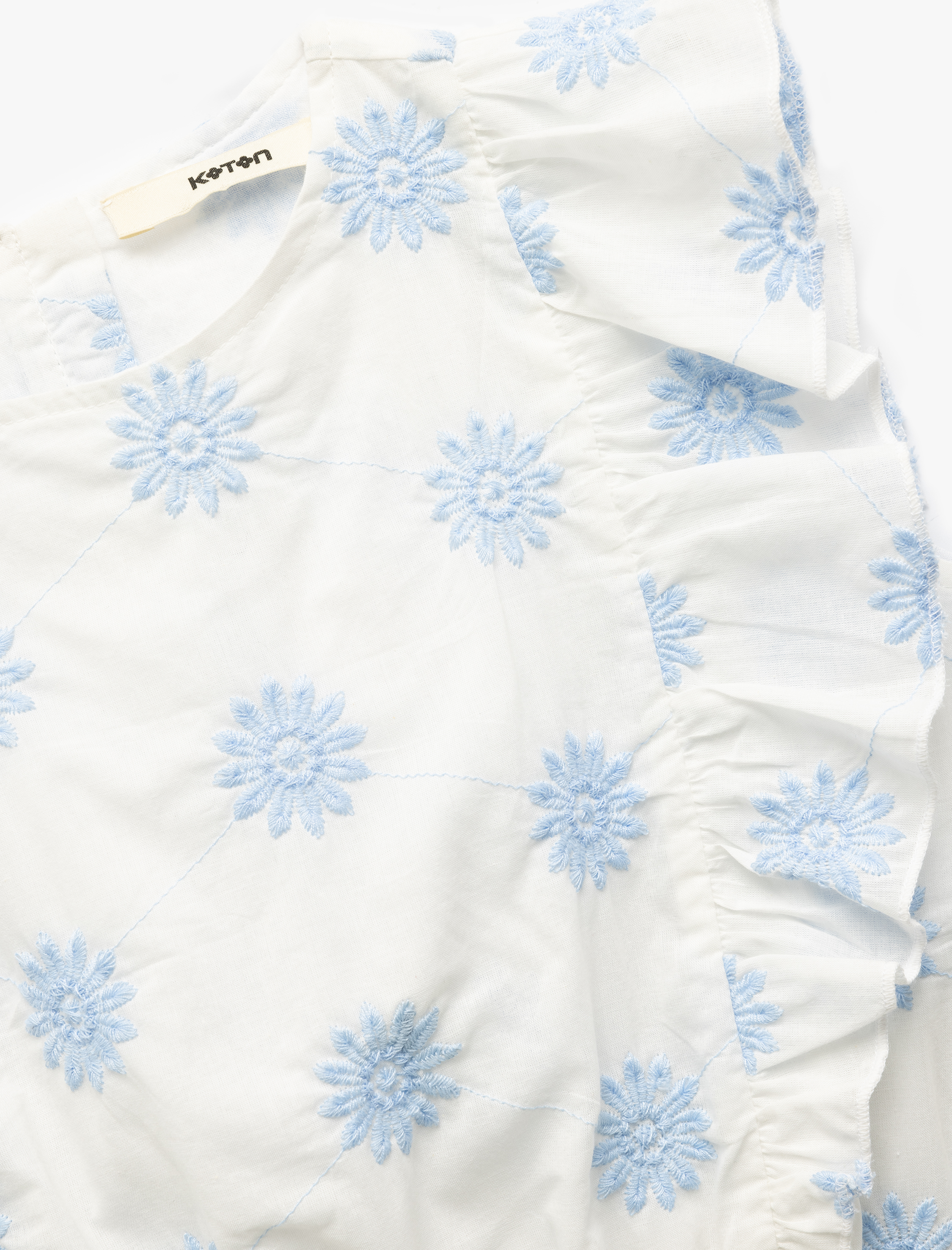  Kız Çocuk Pamuklu Bisiklet Yaka Kolsuz Çiçek Nakışlı Kolsuz Crop Bluz