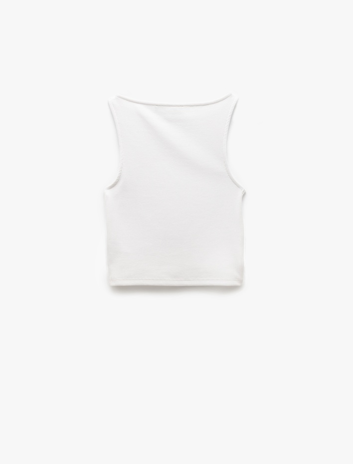  Kayık Yaka Kolsuz Kaşkorse Crop Üst