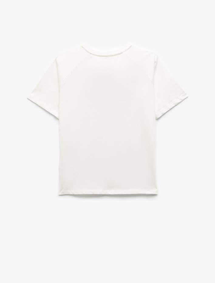 Kız Çocuk Bisiklet Yaka Kısa Kollu Nakışlı Pamuklu Tişört