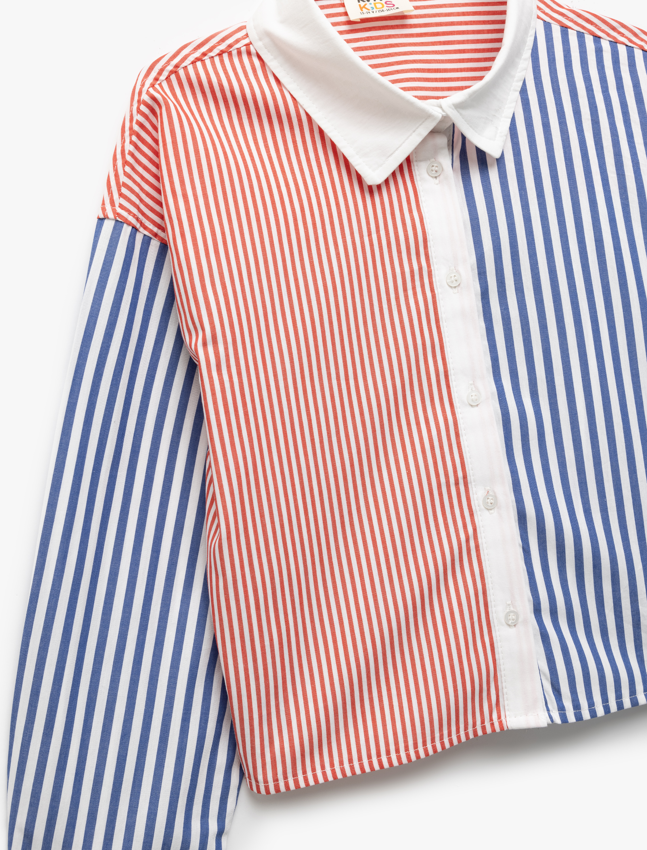 Kız Çocuk Uzun Kollu Renk Bloklu Pamuklu Çizgili Crop Gömlek