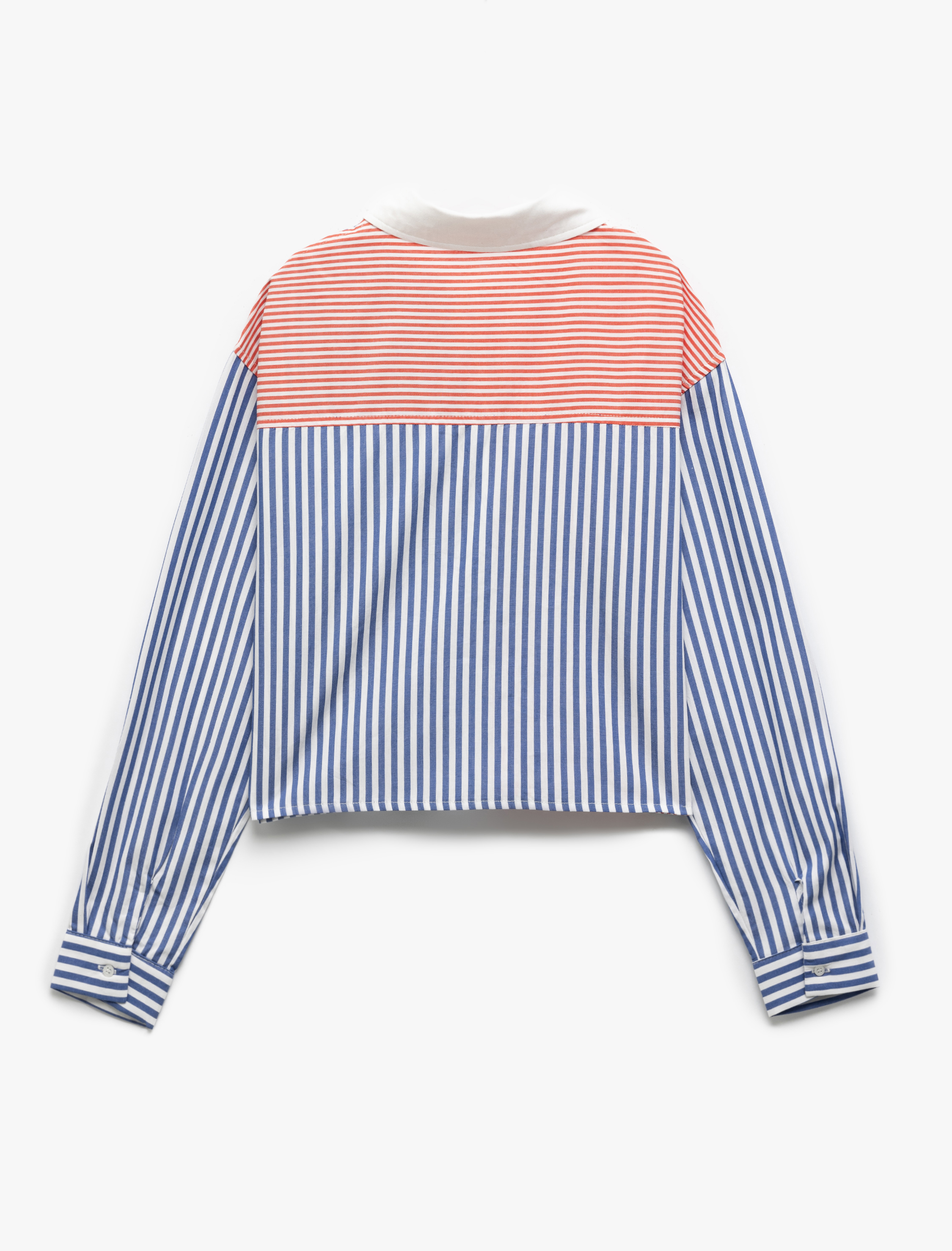 Kız Çocuk Uzun Kollu Renk Bloklu Pamuklu Çizgili Crop Gömlek