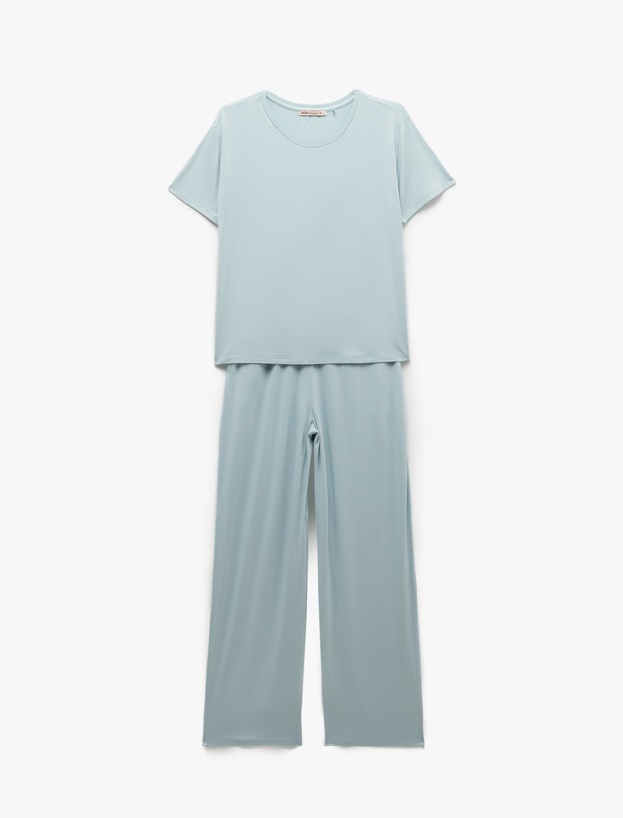 Cepli Kısa Kollu Bisiklet Yaka Viskon Pijama Takımı_2