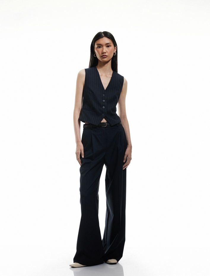  Kemerli Cepli Yüksek Bel Palazzo Pantolon