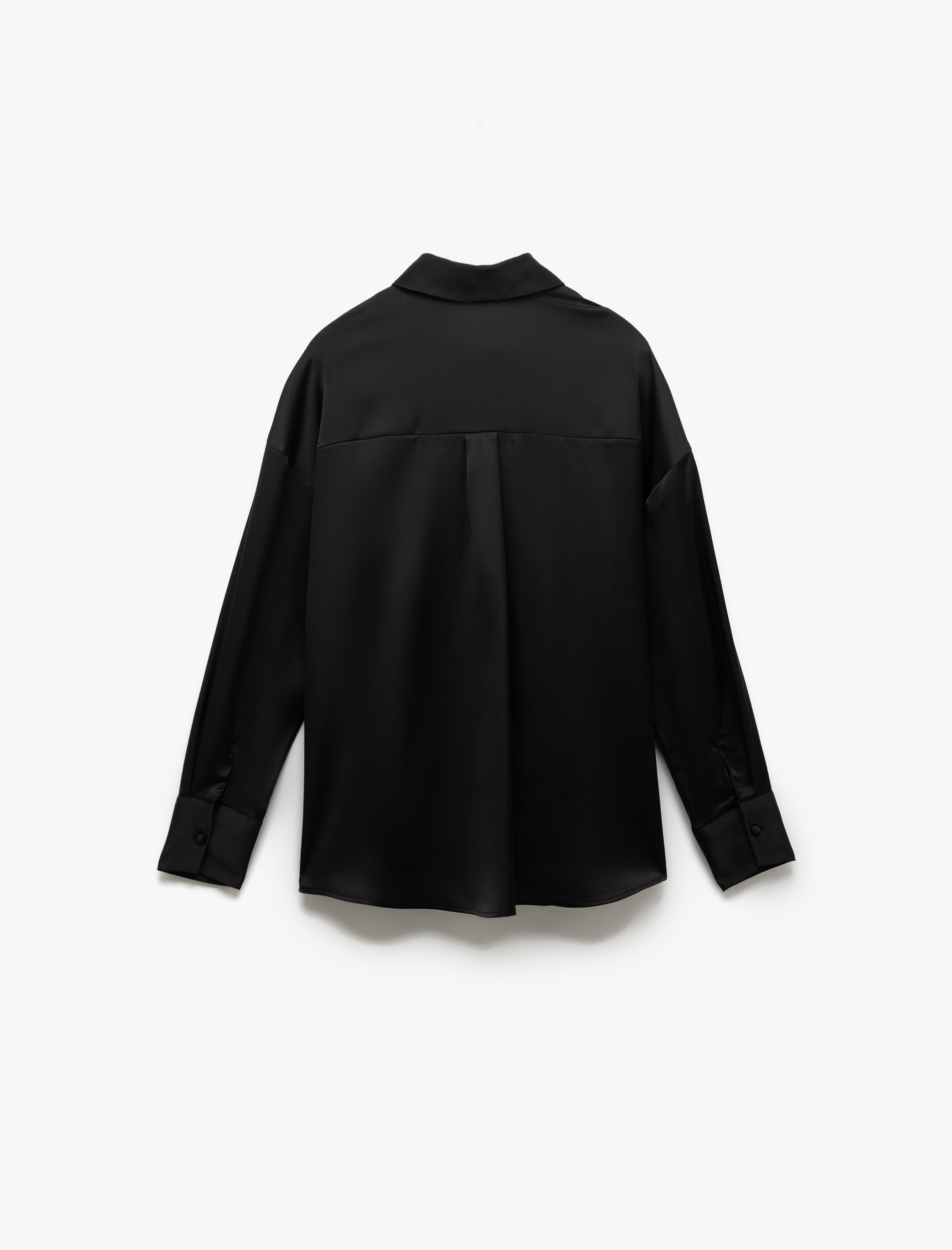   Düğmeli Uzun Kollu Klasik Yaka Saten Gömlek