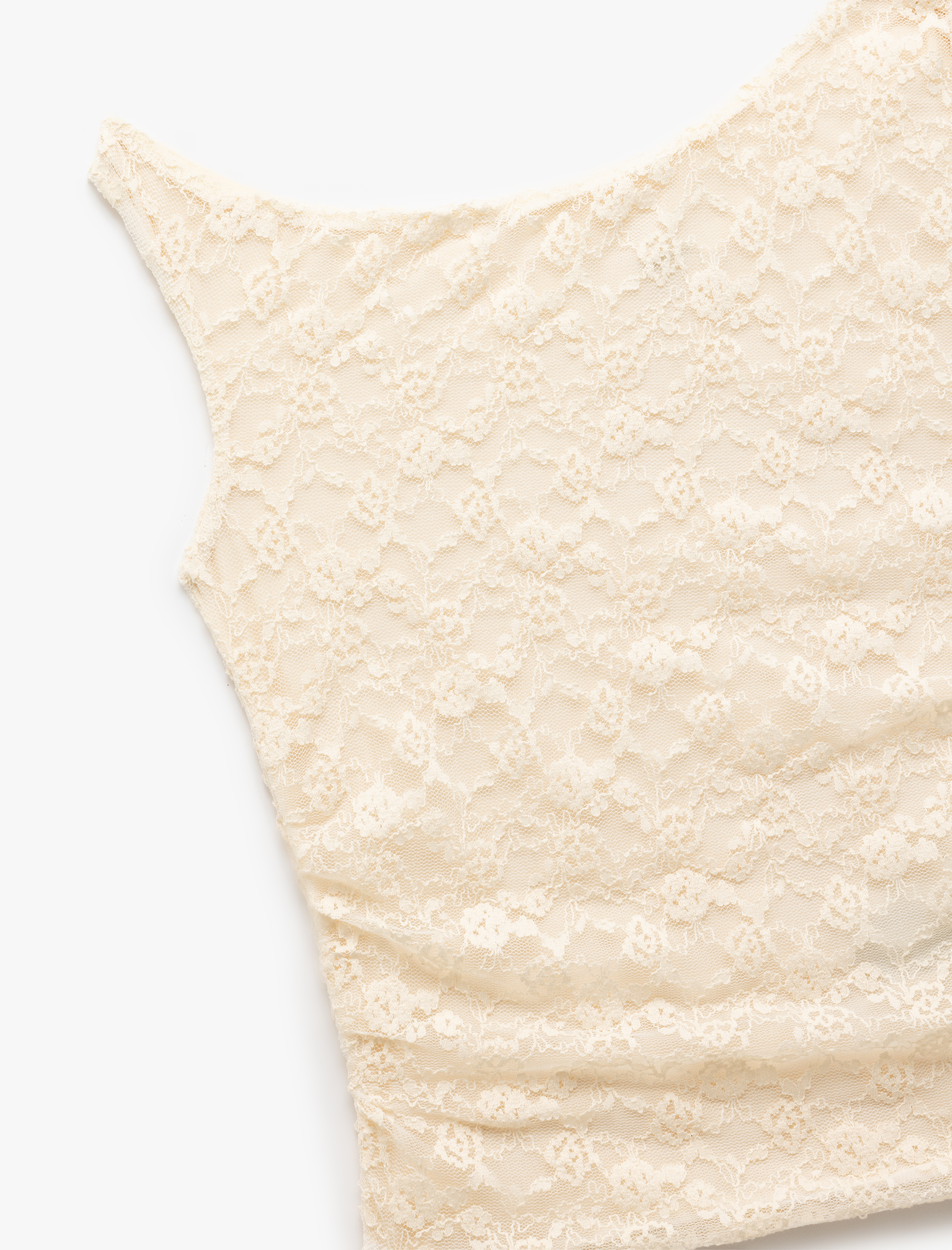 Slim Fit Drape Detaylı Asimetrik Yaka Kolsuz Dantel Bluz