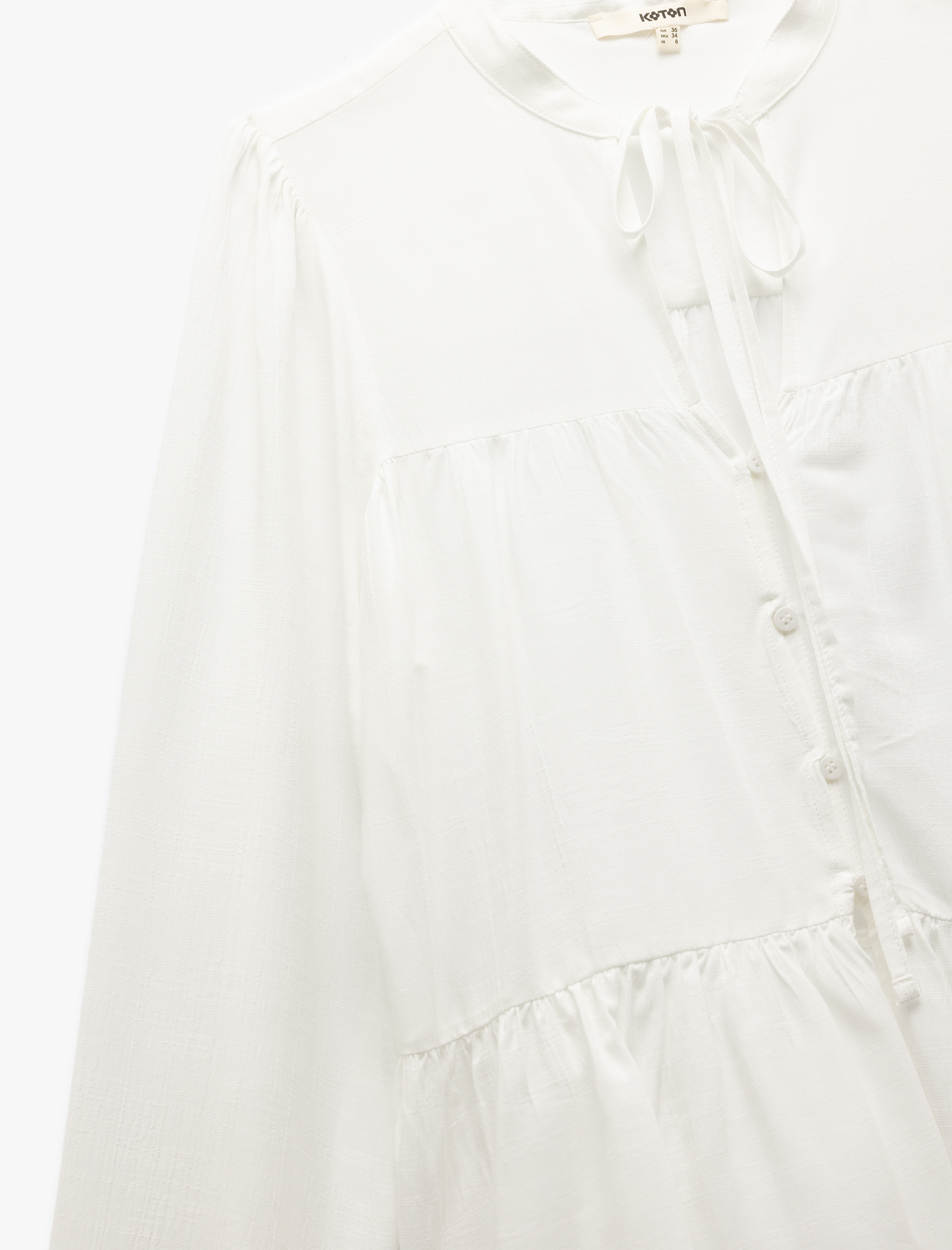   Viskon Bağlama Detaylı Mandarin Yaka Uzun Kollu Düğmeli Bluz