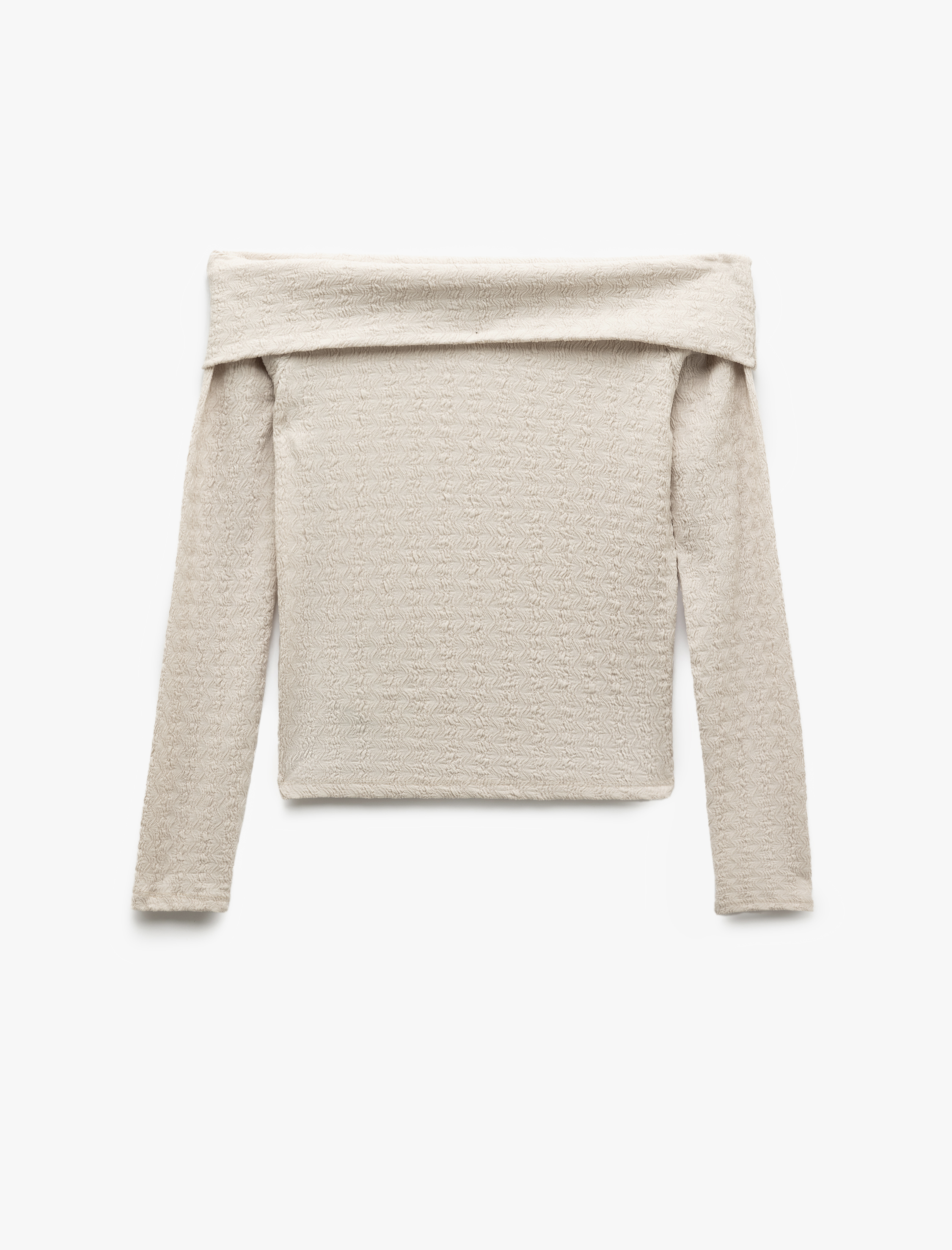   Uzun Kollu Dokulu Omuz Açık Madonna Yaka Bluz