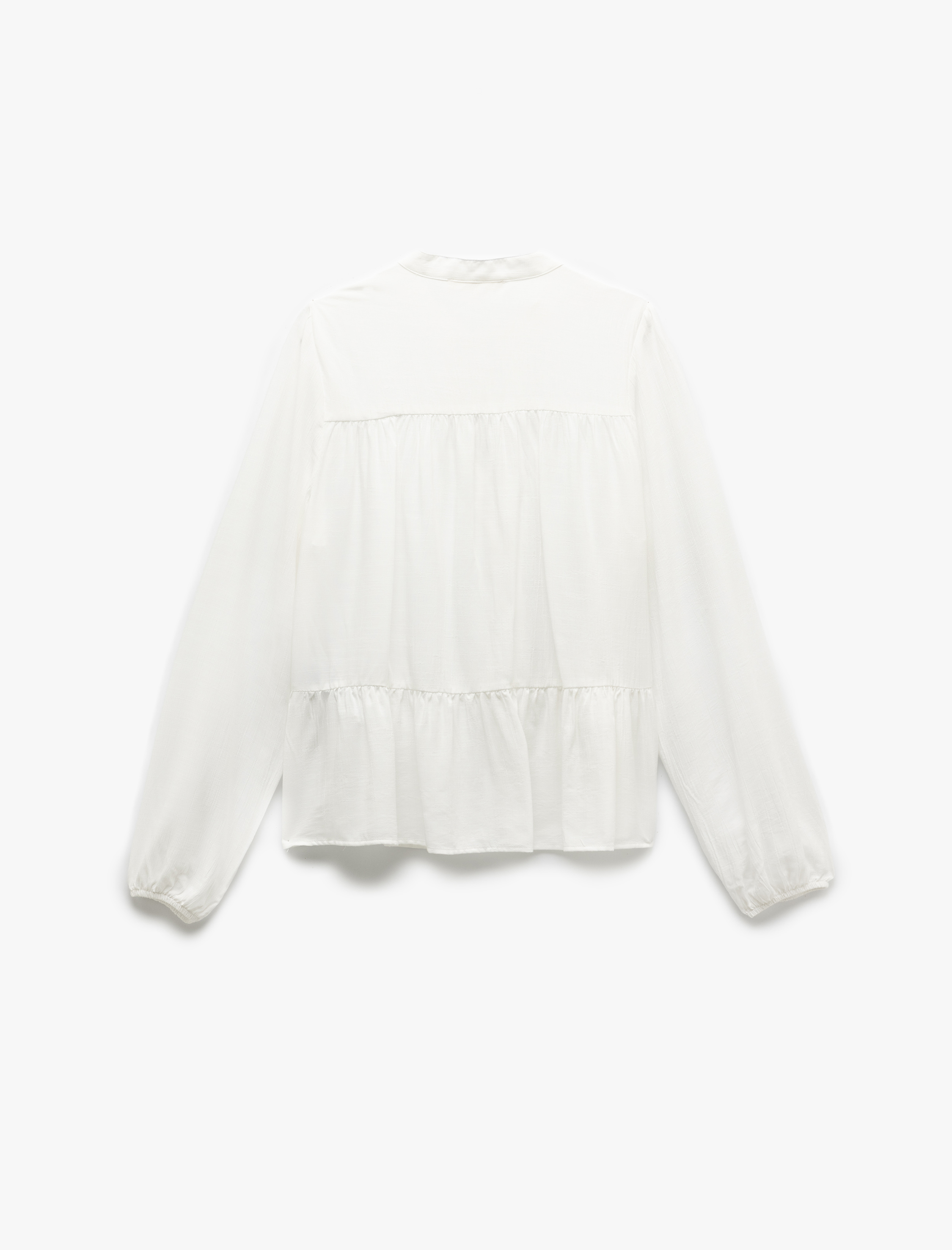   Viskon Bağlama Detaylı Mandarin Yaka Uzun Kollu Düğmeli Bluz