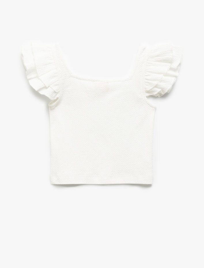 Kız Çocuk Kare Yaka Fırfırlı Kelebek Kollu Bluz