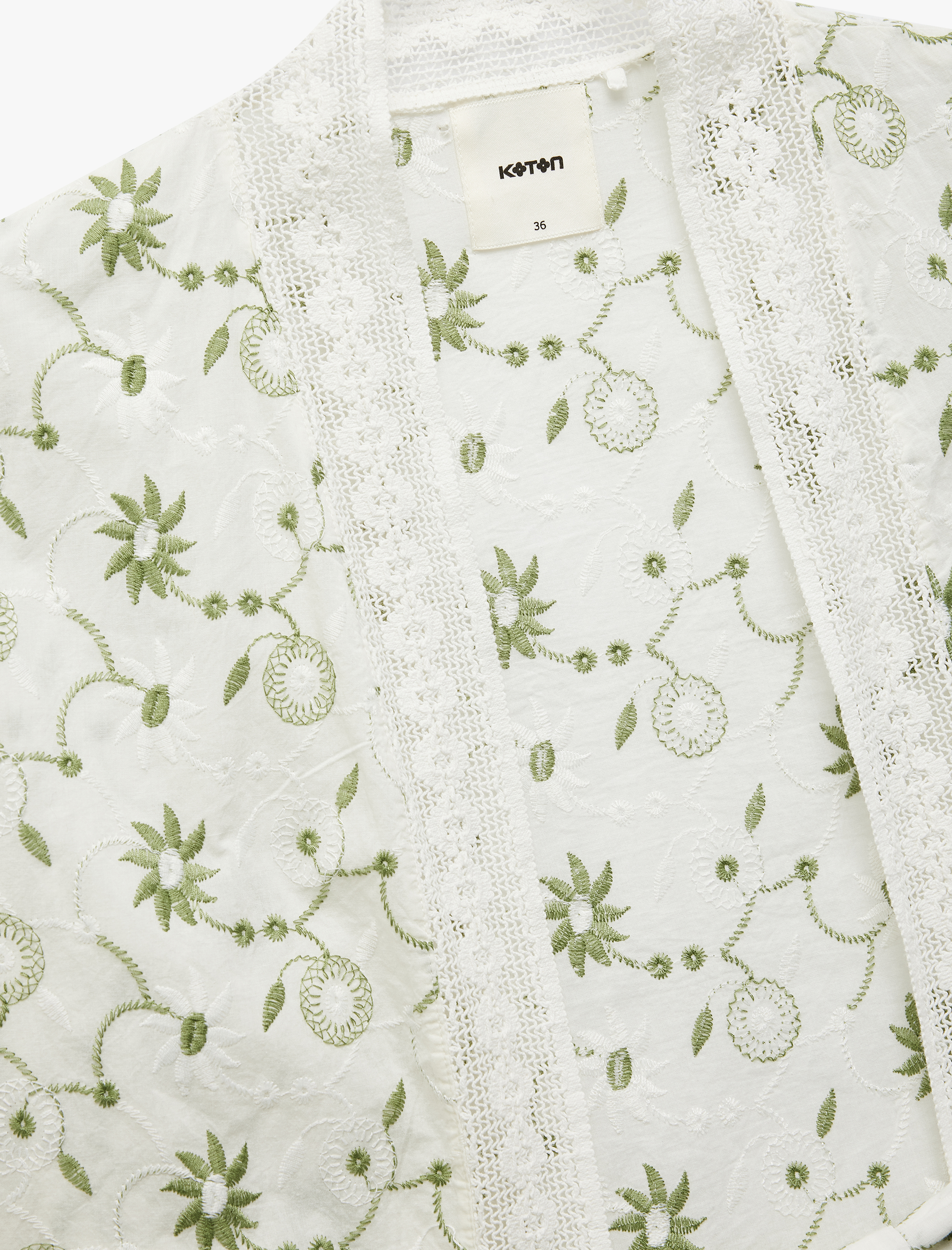   Pamuklu Floral İşlemeli Fisto Kruvaze Oversize Kimono Ceket