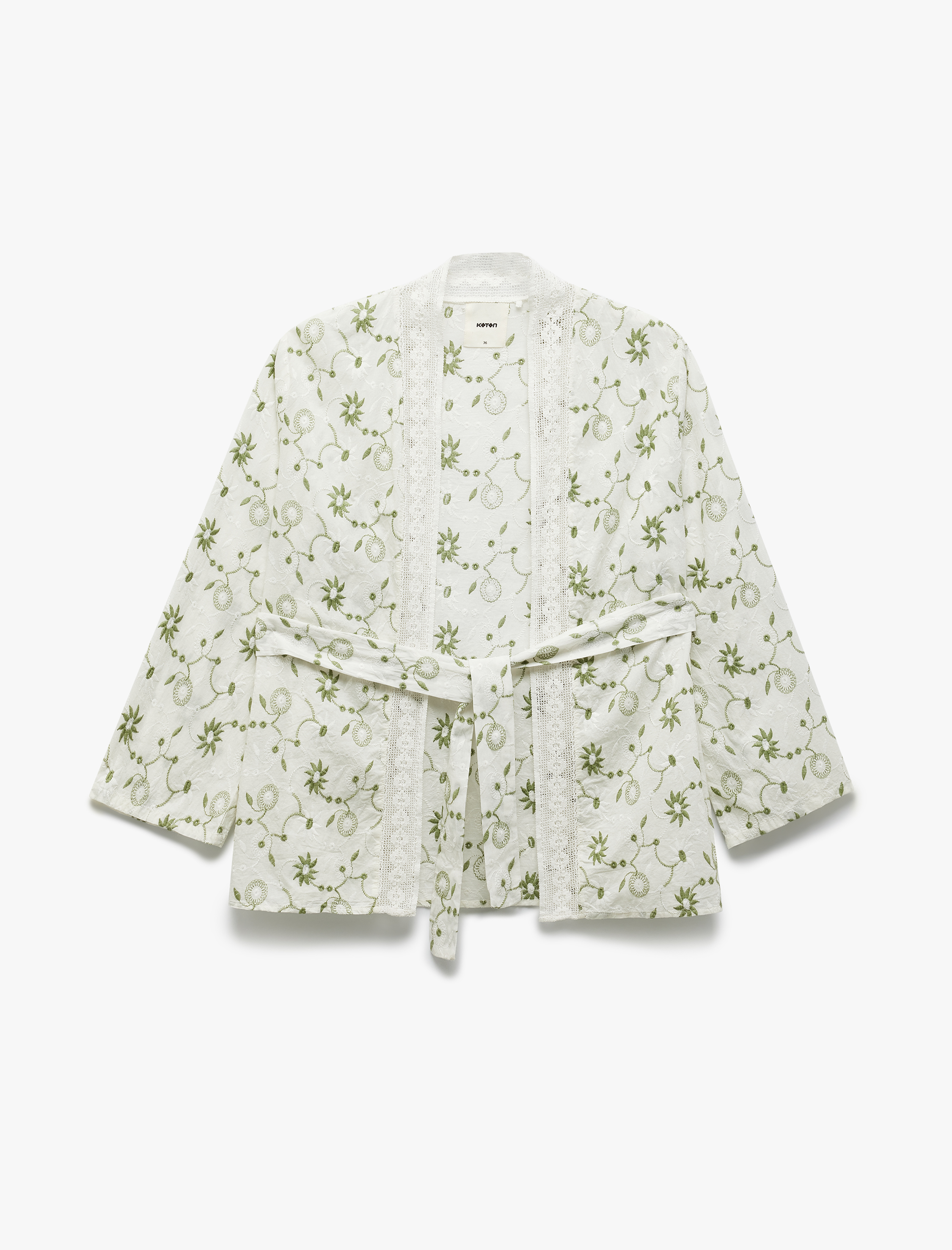   Pamuklu Floral İşlemeli Fisto Kruvaze Oversize Kimono Ceket