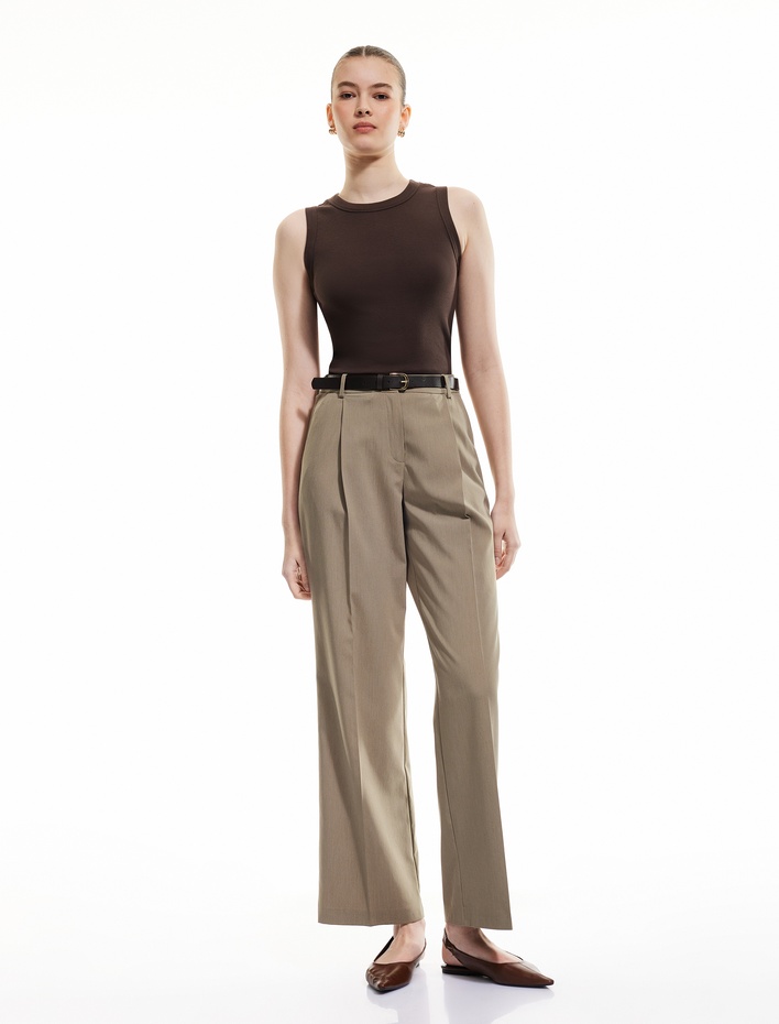  Slim Fit Pamuklu Bisiklet Yaka Kolsuz Fitilli Body