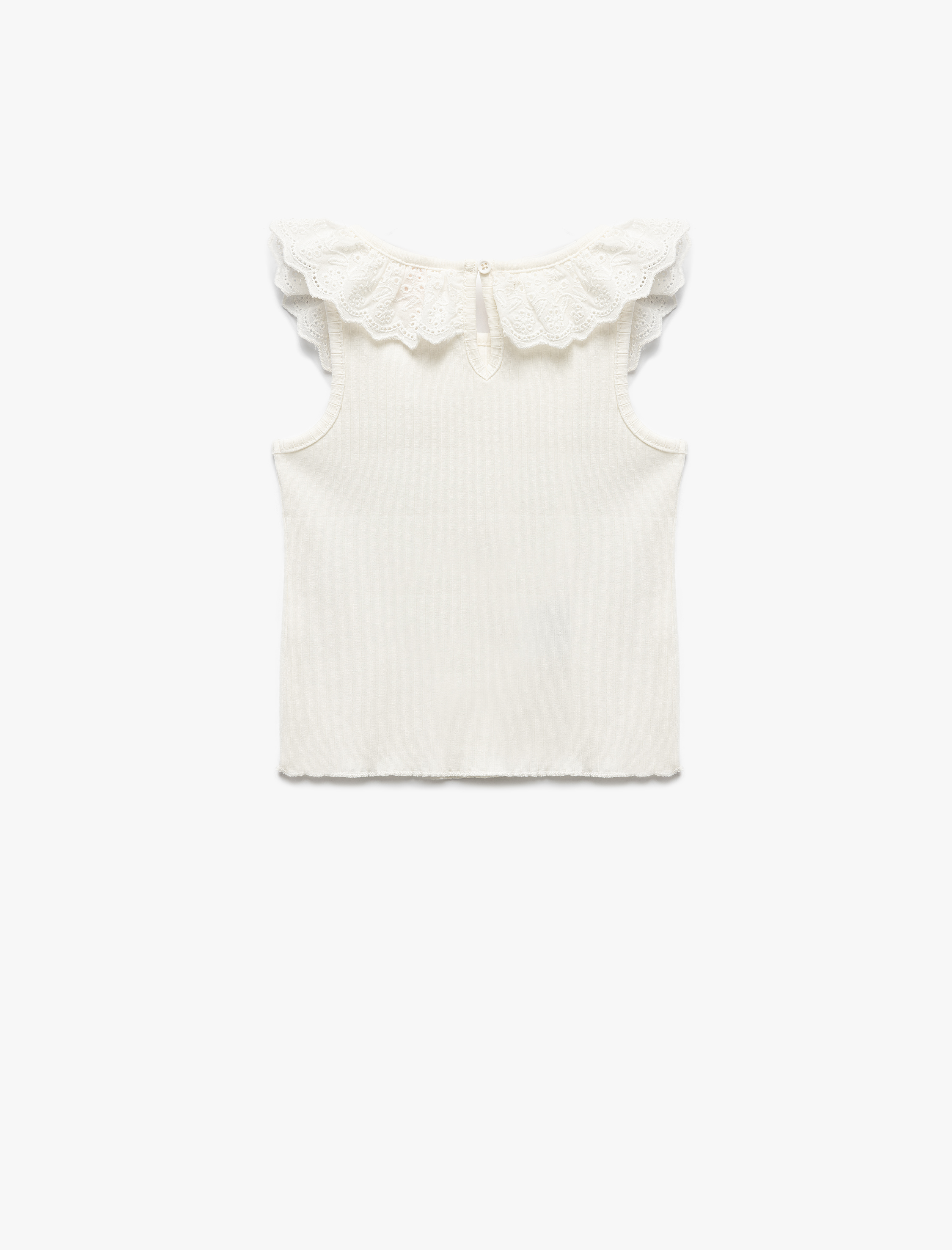  Kız Bebek Pamuklu Brodeli Fırfırlı Bisiklet Yaka Kolsuz Atlet