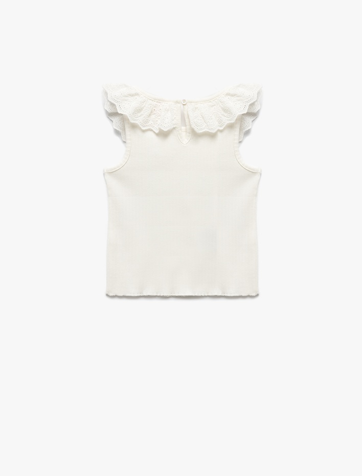 Kız Bebek Pamuklu Brodeli Fırfırlı Bisiklet Yaka Kolsuz Atlet