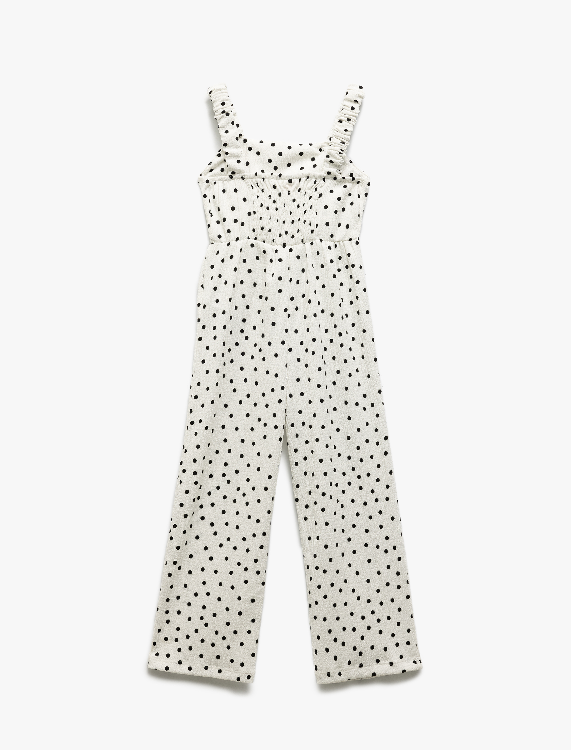  Kız Bebek Fiyonk Detaylı Puantiyeli Askılı Uzun Tulum