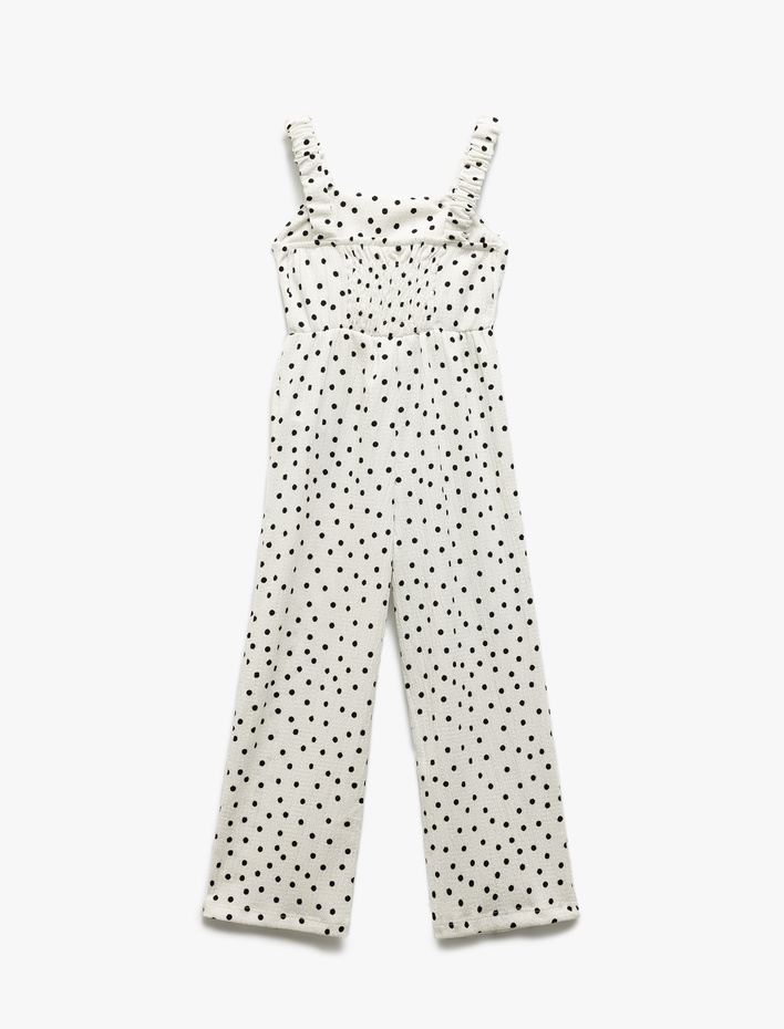 Kız Bebek Fiyonk Detaylı Puantiyeli Askılı Uzun Tulum