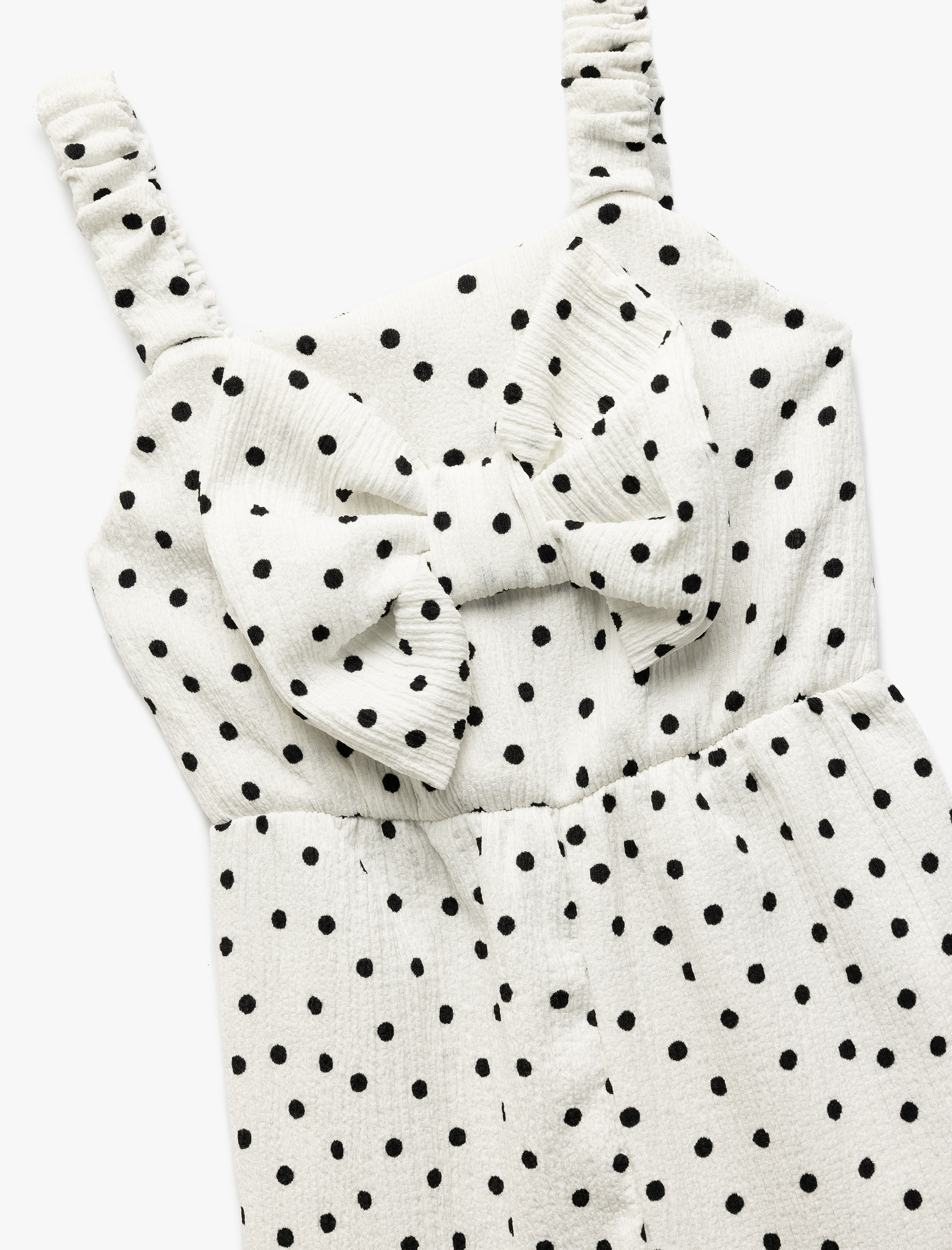  Kız Bebek Fiyonk Detaylı Puantiyeli Askılı Uzun Tulum