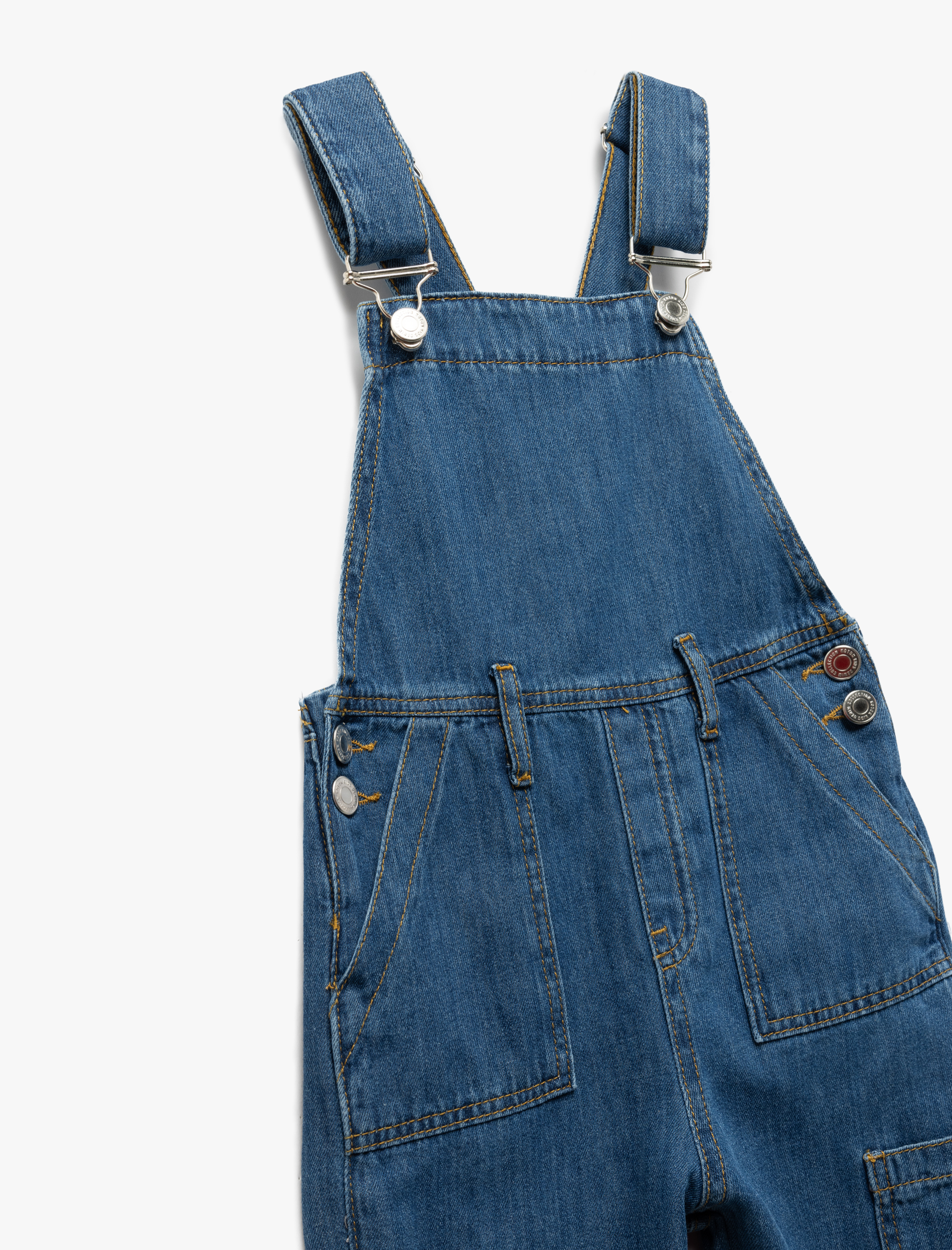 Kız Çocuk Pamuklu Kare Yaka Ayarlanabilir Askılı Uzun Denim Salopet Tulum