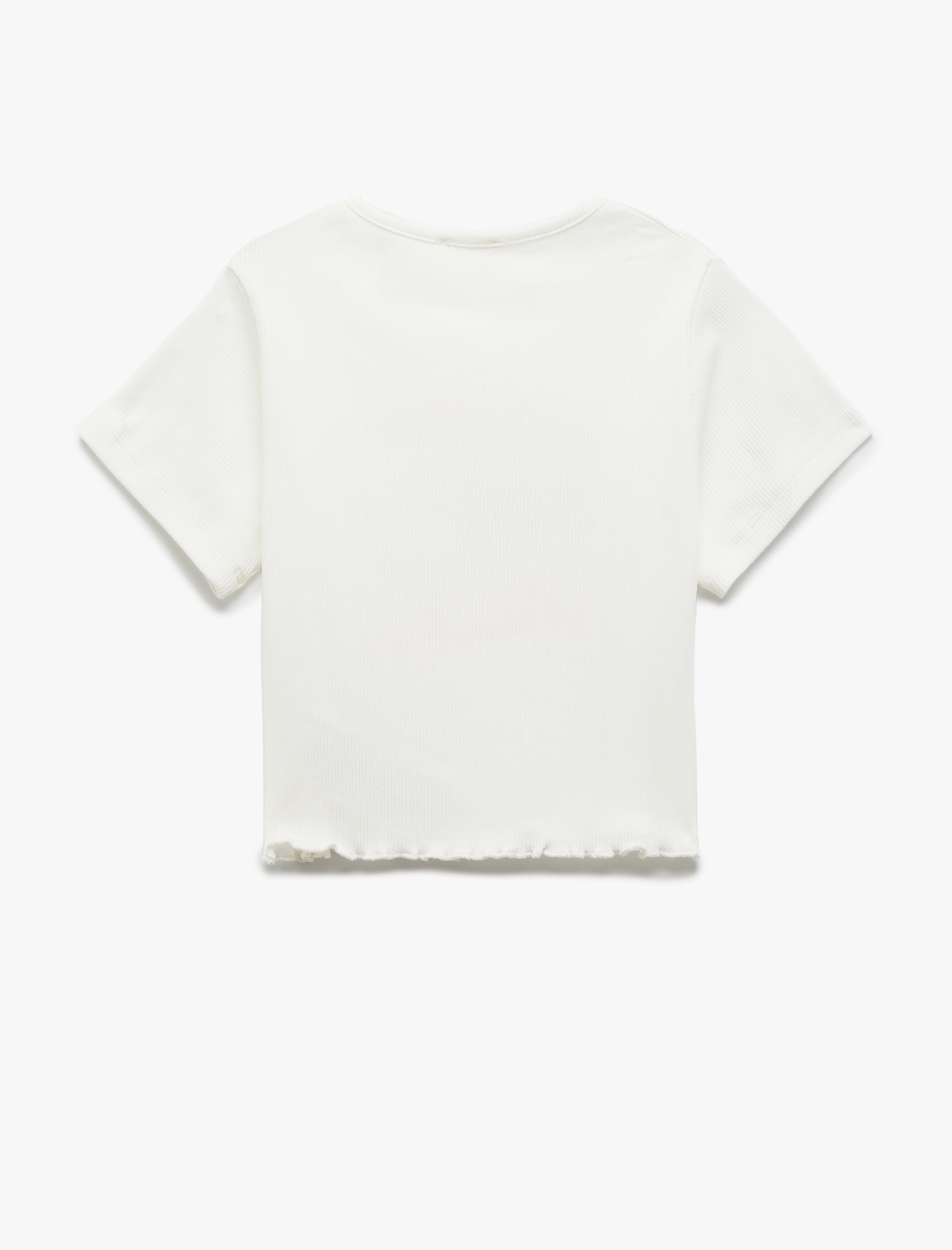  Kız Çocuk Pamuklu Bisiklet Yaka Kısa Kollu Baskılı Crop Tişört