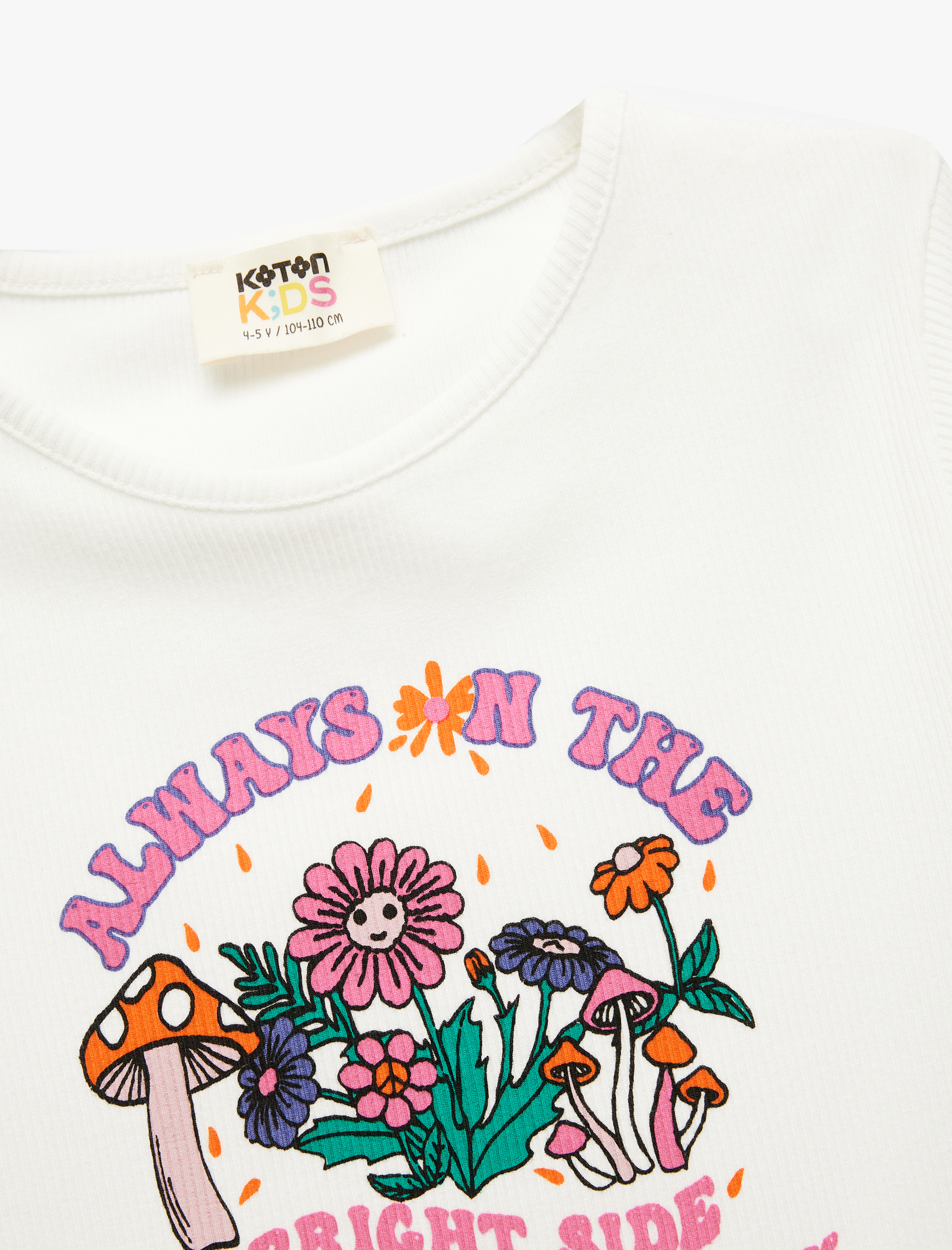  Kız Çocuk Pamuklu Bisiklet Yaka Kısa Kollu Baskılı Crop Tişört