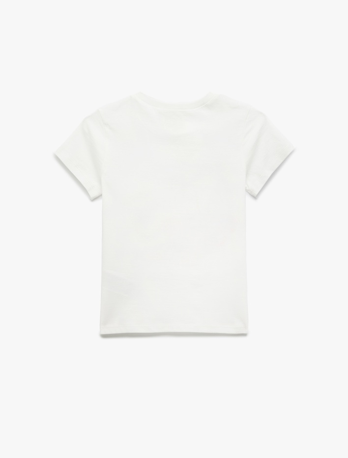 Kız Çocuk Baskılı Pamuklu Kısa Kollu Bisiklet Yaka Tişört